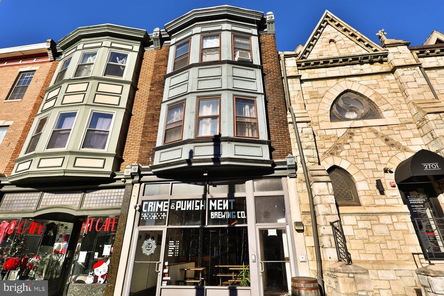 Fantastic commercial building with retail/restaurant space located on the first floor with full sized basement and two apartments (second floor is 2 bedrooms with full bathroom, third floor is 3 bedrooms with full bathroom). Currently fit-out for beer brewing with a full bar and limited kitchen with open seating plan with all brewing equipment in secured back of space location. The two apartments are entered through a separate entrance. Brewerytown continues to be an exciting neighborhood with  lots of development. Property will be delivered free of equipment and belongings but ownership is open to negotiation for any interested Buyer that is seeking to continue a hospitality operation.