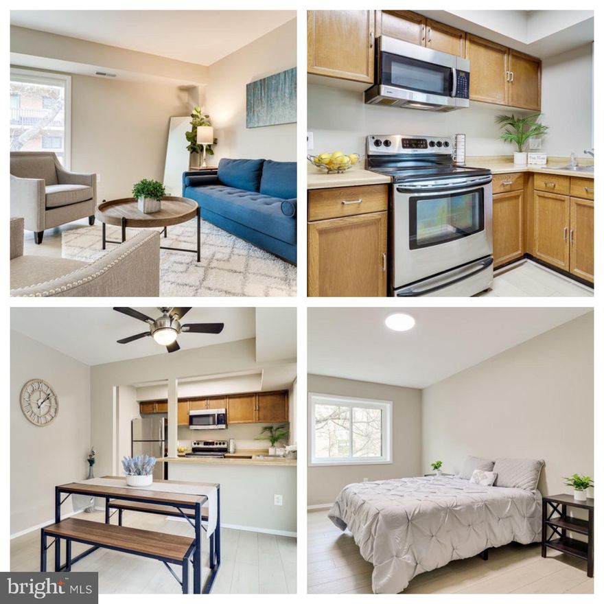 Welcome home to this newly renovated 2 bedroom, 1 bath condo. This condo is a homeowner's dream from it's new flooring throughout, brand new modern bathroom, stainless steel appliances in the kitchen and ample light flowing into the home from the large sliding glass doors and updated windows throughout. Through the sliding glass doors is the long balcony off of the open concept kitchen, dining, and living areas. This community offers a pool, pet friendly spaces, and regular professional landscaping. It is also conveniently off of King Street with quick access to Skyline Shopping Center, Village at Shirlington, Pentagon City, Old Town Alexandria, I395, and DC. Includes private storage room in building basement. 1 Reserved parking space (B10). In-unit washer/dryer. Just steps to the new Harris Teeter.  James Mulligan Park nearby. Come see your new home today!