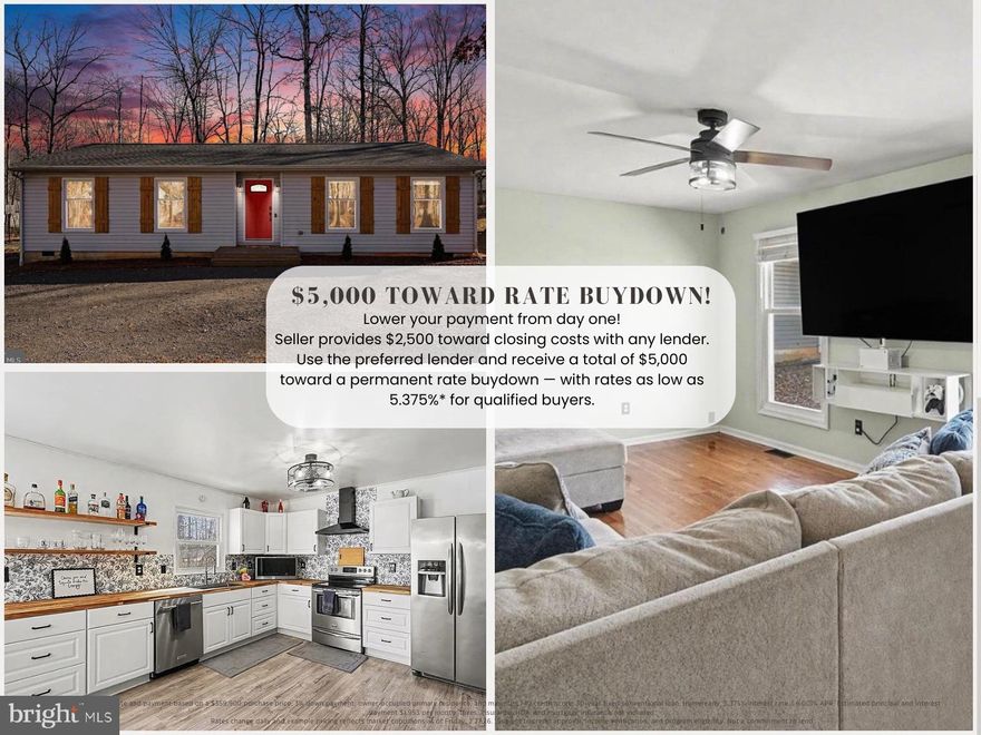 ** Seller offering $2,500 credit, and preferred lender will match for a total $5,000 that may be used toward a permanent rate buydown (subject to qualification). See attached flyer for full program details. Rates change daily.** 
 Welcome to 108 Seven Pines Drive —This one-level, 3-bedroom, 2-bath home offers 1,339 square feet of comfortable living on a .37-acre lot, and it’s been thoughtfully updated. Many of the big-ticket improvements are already done, including a new roof (2025), new hot water heater (2025), new attic insulation and wall insulation throughout, new LVP, brand-new kitchen appliances, plus a new washer and dryer. The bathrooms have also been refreshed with new vanities, giving the home an updated feel from top to bottom.
Step inside and you’ll immediately notice how the layout flows. The living room opens into the kitchen — a welcoming hub of the home with new cabinetry and built-in shelving/bench seating that adds personality and function. A sliding glass door leads straight to the backyard, making indoor-outdoor living easy.
Down the hall, all three bedrooms and both bathrooms are conveniently located. One secondary bedroom with painted wood-paneled walls is perfect for a nursery, office, or guest space. The other non-primary bedroom includes two closets. These rooms share a full hall bath with a tub/shower combo. The primary suite is its own retreat, recently painted and paired with an attached bath featuring dual vanities and a shower.
Outside, you’ll appreciate the circular gravel driveway, mature trees, and sweet garden beds that add a little extra charm. Out back is where you’ll really want to hang out: a newly repainted 8x16 deck, recently finished with lattice trim, creates a great spot for grilling, relaxing, or entertaining. 
And of course, living in Lake of the Woods is a lifestyle all its own — with an award-winning 18-hole golf course, pools, lakes and marinas, clubhouse, fitness center, pickleball and tennis courts, campground, equestrian space, and more. When you need to head out, Route 3 shopping, dining, and groceries are close by, and you’re within easy reach of Fredericksburg, Orange, and Culpeper.
If you’re looking for a move-in-ready home with major updates already completed — in a community that truly feels like a getaway — 108 Seven Pines Drive is a must-see. Schedule your showing today.