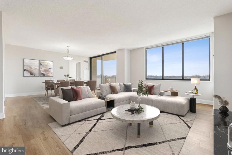 Welcome to this spacious, sophisticated, renovated apartment with lots of oversized windows.  The floors are beautiful plank hard wood.  There is an amazing amount of closet space and other storage in the unit, and storage lockers for lease as well.  The eat-in kitchen has stainless LG appliances with the exception of the new dishwasher which is made by Whirlpool.  There is beautiful tile backsplash, a pantry and and a gas stove.   The balcony offers  a delightful view of the tennis courts,  the driveway at the building's entrance, and  the bar-b-que  wooded area.   Plenty of wonderful trees to watch.   The den could use a storage unit or small closet to be considered a bedroom.   The bathroom has tiled bath and floor, and a new vanity with lots of drawers.  There is a wonderful contemporary light over the sink and a rainfall shower head.  The Promenade has so many activities and amenities, it lives like a resort.  The recently redecorated Arcade level has the state of the art fitness center with indoor pool and hot tub: locker rooms with showers and sauna.  Also in the Arcade is Chef Tony's restaurant  (a well known seafood/Italian eatery).  a grocery store/deli, dry cleaners, travel agent, beauty salon, resident lounge, party and conference rooms.  There is a largo outdoor pool with adjacent grills.  Tennis (lighted courts) and pickelball have their own building as you drive onto the property.   Ping Pong is played regularly, as are social activities such as "Breakfast at Wimbleton".  There are too many activities to   mention them all.  A few are...trivia night, open mike night, monthly first run movies, lectures, vaccinations, vote in all elections  in the party room (including Presidential).   There is meditation, exercise class, book club, canasta, bridge and mahjogn.  We have wine and cheese get togethers in the lobby, a New Year's Eve party and various other celebrations.  We have car charging stations, and a car washinng area with a dynamite vacuum.  Garage parking comes with the unit.  It is easy to get to the Red Line Medical Center metro stop at NIH/Walter Reed.  The bus comes to the dooe of the Promenade.  Close to 495 and 270.  Nearby Wildwood Shopping  Center has Balduccis, CVS, Bethesda Bagels, Starbucks and a number of places to eat and several cute boutiques.  Giant food is across the street. The buyer may apply for Maryland's Homestead Tax Credit, offered to owners who live in the home.  The property tax amount listed does not reflect the tax credit.