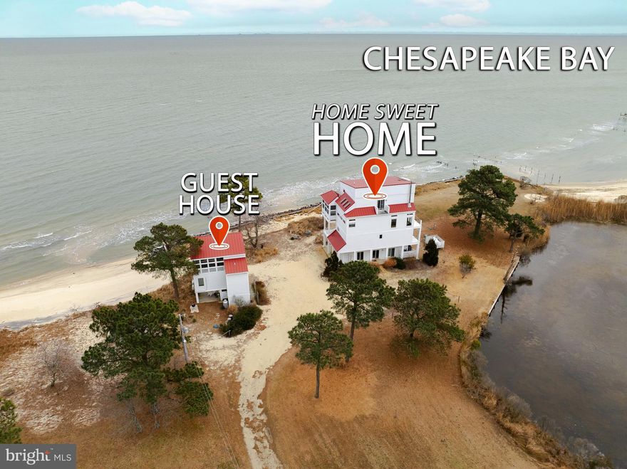 A rare and commanding Chesapeake Bayfront estate, this four-story residence stands as a statement of presence, privacy, and permanence within the prestigious Scotland Bayfront community. Elevated high above the shoreline, the home captures uninterrupted, cinematic views from every level—an ever-changing panorama of water, sky, and light reserved for a discerning few.
A private elevator offers effortless access from top to bottom, reflecting a design philosophy rooted in both sophistication and ease. Inside, the home unfolds as a curated coastal gallery where modern minimalism meets organic refinement. Expansive glass sliders and walls of windows frame the Chesapeake Bay, Hollis Lake, treetops, and horizon as living works of art. Soaring 9-foot ceilings throughout enhance the sense of airiness and scale.
The chef’s kitchen is a masterclass in restrained luxury—industrial in inspiration yet impeccably refined. Sleek metal countertops, professional-grade stainless appliances, a restaurant-style sink, and double pantries create a space equally suited for quiet mornings or elevated entertaining. The adjacent dining area, encircled by sweeping Bay views, invites gatherings where time slows and every detail feels intentional. Just beyond, an enclosed porch provides the perfect setting for moonlit crab feasts or oyster dinners, where the rhythm of the water becomes the evening’s soundtrack. This is coastal living as it was meant to be.
Privately positioned on 1.94 acres of sandy waterfront, the estate boasts its own stretch of beach along the southern edge—an amenity of remarkable rarity. Launch a kayak directly into the Chesapeake, stroll the shoreline at sunrise, or simply listen to seabirds carried on the coastal breeze. The experience is immersive, serene, and profoundly exclusive.
The entire fourth level is dedicated to a full private primary suite retreat, accessible by elevator and designed for complete seclusion. A sitting area welcomes you upon entry, leading to a private wraparound deck with panoramic Bay views. The spa-inspired bath is both dramatic and indulgent, featuring a large soaking tub for two and a stone-floor shower “on the rocks” with open windows that frame the water beyond—offering the rare experience of bathing while gazing out across the Chesapeake.
Just steps from the main residence, a separate mini-suite guest house provides refined accommodations for extended family or visitors seeking independence without compromise. Complete with a spacious screened porch featuring tile flooring and built-in drains, along with a tranquil bedroom overlooking the Bay, this secondary residence delivers privacy, comfort, and the same elevated lifestyle as the main home—an increasingly coveted feature in luxury coastal estates.
This is more than a home; it is a generational waterfront sanctuary. Designed for those who value discretion, architectural presence, accessibility, and an irreplaceable connection to the Chesapeake Bay, opportunities of this caliber are exceptionally rare—and reserved for those who recognize true coastal distinction.
*Second one bedroom and one bath home included in sale, total of 5 bedrooms and 5 1/2 bathrooms with both homes*