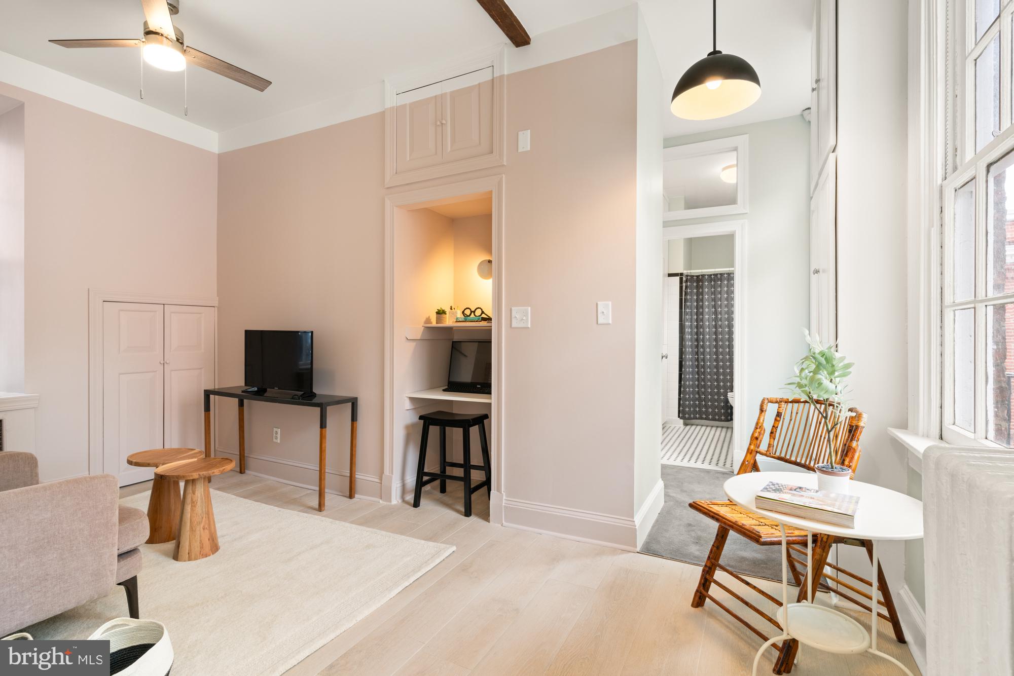 NEW PHOTOS POSTED OF RENOVATION! New kitchen tile floors, countertops, new light fixtures, and a renovated den ready for move-in NOW!
Majestic Mergenthaler House...FIRST FLOOR unit in a stellar LOCATION -- lower Bolton Hill is DC and local commuter friendly next to the LIGHT RAIL, METRO, PENN STATION and I-83. Arts & institutions nearby include the MICA, UB LAW SCHOOL, BSO, THE LYRIC, MOUNT VERNON, and STATION NORTH restaurants.
One bedroom and large den with a small, built-in desk space. Galley kitchen with a walk out porch with grand height and private latticework provide extra space for private 3 season living, reading, and dining. End of group natural light throughout. Plenty of room for modern living in this historic home! Shared washer and dryer and extra, private storage unit in basement. Tenant’s responsibility in addition to rent: Water usage, gas and electric for the unit, gas usage to heat the unit and water heater.
Updates include new kitchen tile floors, countertops, new light fixtures, and a renovated den (2025), new faucets, primary bath light fixture, mirror and toilet, new balcony railing, paint in kitchen and bathroom (2023), water tank, exterior window and porch paint (2021), dishwasher and main water supply (2019), primary bath floor tile, and fridge (2018), porch ceiling replaced (2017), and boiler replaced (2014).
Unit is part of the Park-Lanvale Condominium with 10 total units. Common laundry area in the basement. Private storage unit in basement available for tenants. FOR THE HISTORY BUFFS: The Mergenthaler mansion is a Baltimore City historic landmark which offers a neighborhood feel within the historically designated neighborhood of Bolton Hill. A rectilinear red brick rowhouse of the late Victorian era, the home has three major historical points of significance: 1) built by Joseph Hopkins in 1875, nephew of the noted philanthropist, Johns Hopkins, 2) later occupied (1894-1899) by Ottmar Mergenthaler, of which the house gets its name, the inventor of the linotype which revolutionized printing, and 3) William L Marbury, US Attorney General for Maryland.