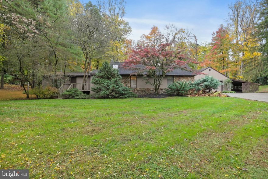 OPEN HOUSE CANCELLED
This Beautiful custom contemporary Rancher is located in a prime Stevenson location and sits on a one acre lot at the end of dead end street! The open floor plan with over 3100 sq ft was designed for entertaining and has a fantastic flow! Living-dining combo with vaulted ceilings is highlighted by a gorgeous stacked stone fireplace. Cozy sunroom off of kitchen overlooks water feature. The 3rd bedroom  is currently being used as a den. There is a large bonus room addition with full bath  off of the Primary suite that could be used as an in-law suite , office, exercise room, etc....  Geo-thermal HVAC installed in 2013.  There is no basement.  House shows beautifully but needs some repairs and updating. Decking needs extensive repairs.  Being sold "as is". This is a great opportunity, don't miss it!