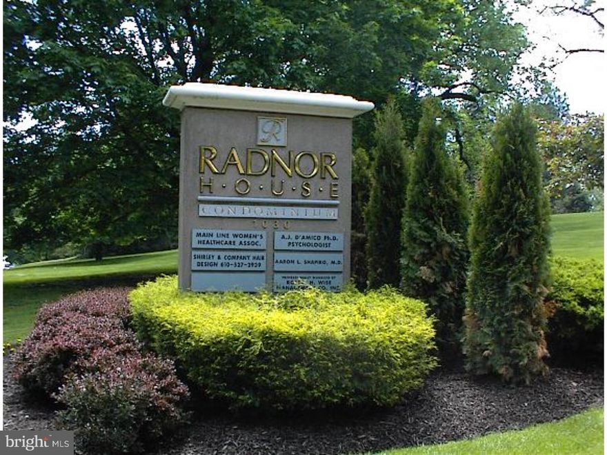 Basic Utilities INCLUDED In This Beautiful two (2) bedroom corner unit in the Radnor House, located in the heart of the Main Line. Spacious, light and bright. Excellent condition. Modern kitchen, tile floor.  Large open living/dining room combination, two (2) large bedrooms, many closets. Finished Hardwood floors. Gas stove, dishwasher, newer A/C wall units. Beautifully updated bathroom, newer vanity, tile floor. Lower level laundry (coin-op). Pool, off-street/permit parking lot, on-site management, maintenance, elevator, security, playground, school bus at front door. Indoor garage available for additional monthly cost, plus each unit has designated storage bin. Close to Villanova, Blue Route, restaurants, movie theater, shopping, public transportation. No undergraduate students permitted in the building. Graduate students permitted.