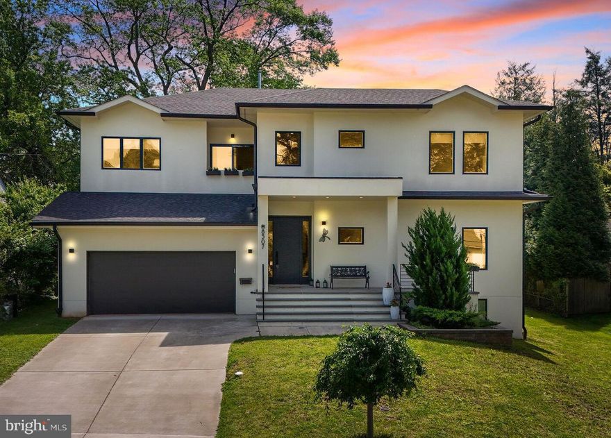 WELCOME to this sundrenched masterpiece built in 2019. This property has been thoughtfully constructed with flowing space for entertaining, Bosch appliances, soaring ceilings, first floor bedroom and en suite bathroom (in fact, ALL of the bedrooms have en suite bathrooms!), fireplaces in the living room and primary bedroom, lower level potential for in-law unit complete with separate entrance and rough-in for kitchen and spa sauna with shower. Outside features complement the lovely interior including solar panels (look at the Utilities Disclosure, you won't believe it!), submeter for garden watering, deck overlooking the level yard and a stucco finish that creates a modern twist amidst that fits beautifully in the Bradmoor neighborhood!