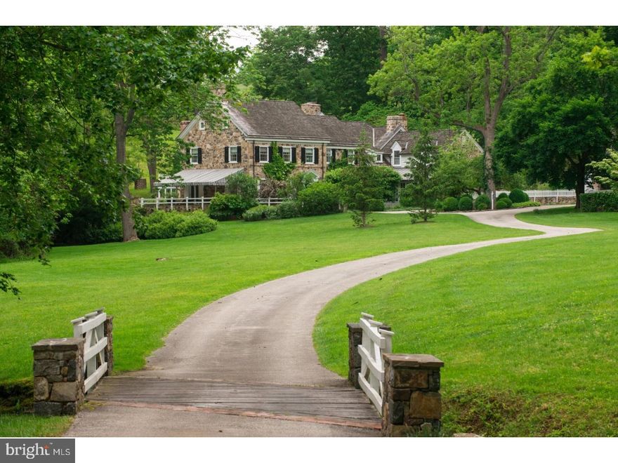Belgrave Farm is an exceptional 36-acre country retreat and legacy home. One is led to the restored stone farmhouse of 10,000  square feet via a long meandering tree lined drive. The 7-bedroom house is beautifully sited to take full advantage of the most extraordinary views over the Ridley Creek with a dramatic waterfall and pond for swimming or fishing.   Noted architect Peter Zimmerman, designed the Federal Style additions off the original house with high ceiling heights and large windows and the resulting effect is that of a beautiful Americans farmhouse which naturally evolved over the last 200 years. The floorpan lends itself to both informal living and more formal entertaining.The property, built with green materials is in turn key condition with state of the art systems. The first floor includes; elegant living and dining rooms each with fireplaces, exquisite millwork and reclaimed wide plank hardwood floors, kitchen, breakfast room, butler's pantry, den, library, billiards/game room, guest suite and service entrance area with staff bedroom and bath. The second floor includes a master suite with his & hers baths, dressing room & sleeping porch, 4 additional bedrooms and second laundry. The third floor offers storage and sauna. The basement has large laundry and storage areas, a fireproof safe room, and wine cellar. Several outbuildings add to the charm of the property.   The 36 acres are eased thru Willistown Conservation Trust which allows for an additional secondary house. The barn is nestled near the house with a "party room" loft and two stalls below. Belgrave has been featured in several magazines and architectural books extolling its beauty,pristine setting and exquisite attention to detail. Belgrave Farm is the quintessential Chester County estate allowing for total privacy in a secluded valley, ideally located within the beautiful Radnor Hunt area and yet minutes from the Main Line, West Chester and connections to all major roadways, the Philadelphia International Airport, Brandywine airport, R5 Rail Service, Amtrak and highly rated educational Institutions.  PROPERTY IS 2 TAX PARCELS