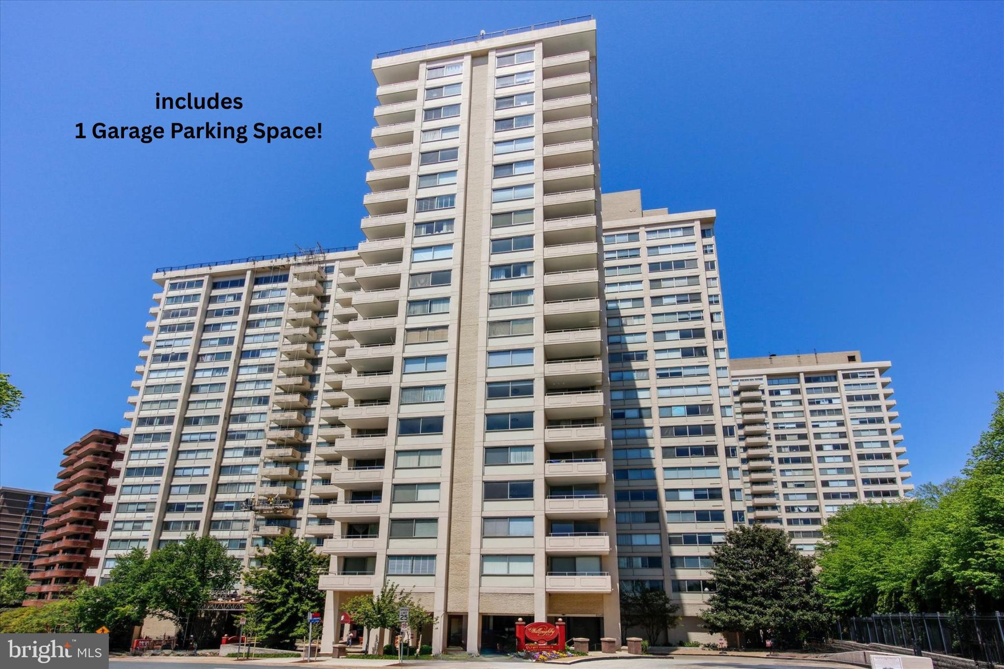 OPEN HOUSE SATURDAY, MAY 17TH 1-3PM & OFFERS DUE BY MONDAY 5/19 . Pristine, light-filled, spacious junior one-bedroom/studio condo with GARAGE PARKING SPACE (#493) at The Willoughby of Chevy Chase! Foyer entry with coat closet, an updated kitchen (with gas range/oven, premium wood cabinetry & Corian countertops, plus ceramic tiled floor) that has a pass through to the living/dining/bedroom area with refinished hardwood floors & wall of windows, updated bath, and a walk-in closet. The condo fee covers all utilities! The laundry room is on each floor and very close to the condo. Please note: the Sellers may entertain holding a mortgage /note. Building amenities include 24-hour concierge, beautiful lobby, rooftop pool with amazing vista views, large observation deck, party room, library and fitness center, plus an on-site convenience store and Italian restaurant. The Willoughby is located in the heart of Chevy Chase, one block to the Friendship Heights Metro, grocery stores, shops, restaurants, and the Friendship Heights Village Center.