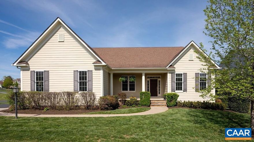 This handsome, well-maintained home offers convenient main-level living in a beautiful setting. Ideally located in the secure Glenmore community, it sits across from a neighborhood park and backs to common space and a large wooded tract. Enjoy miles of scenic walking trails throughout the neighborhood and surrounding natural areas. Optional membership to the Club at Glenmore provides access to golf, tennis, pool, dining, and more. The home features hardwood floors, a formal dining room, and an open-concept living, breakfast, and kitchen area. Glass doors from the breakfast room lead to a spacious rear deck, while a large picture window in the living room overlooks the manicured yard and open space beyond. The primary suite includes a tray ceiling, private deck, and a luxurious bath with double vanities, soaking tub, separate shower, water closet, and walk-in closet. The main level also offers a 2nd bedroom with en-suite bath, an office or guest room, and a powder room. The lower level includes a den with wet bar opening to a large patio, an additional bedroom with full bath and walk-in closet, and expansive climate-controlled unfinished space for storage, recreation, or future expansion. This home is a must see in Glenmore!,Glass Front Cabinets,Granite Counter,Wood Cabinets,Fireplace in Living Room