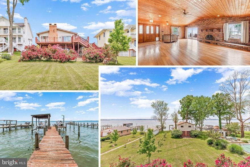 Patuxent River Waterfront!! 4/5 bedrooms, 3.5 bath, with gorgeous expansive 3+ mile views of the Patuxent River! As you walk up to the front door you will instantly see the breathtaking water views.  Entering into the foyer, River Views continue throughout the open main floor living space which boasts vaulted tongue & groove pine ceilings, a brick masonry arched fireplace, hardwood flooring, and a large kitchen with lots of storage. A glass slider along with windows strategically placed on each wall of the living space to maximize the lovely views of the Patuxent River from the open living area.  The large kitchen  is fully functional and offers plenty of storage, but the space/layout are begging to be renovated with taller shaker cabinetry and a large & in-charge island that would be sure to impress. Just passed the kitchen is a full bathroom, a mud room/laundry room which accesses the driveway, and the primary bedroom. The primary bedroom has a large closet & an en-suite bathroom. The second bedroom/office located near the foyer completes the main floor. Just off of the Great Room is a wrap around deck perfect for enjoying your morning coffee and/or lovely evening sunsets! The elegant spiral staircase leads you to a finished basement rec room with an additional brick masonry fireplace, updated wood-look ceramic tile flooring, and more views of the Patuxent River! Just down the hall are two good sized bedrooms, a hall bathroom, & a storage/utility area. Outside of the lower level rec room a patio covered by the deck above runs the full length of the back of the house. The back yard is fairly level w/ a gradual slope towards the water. The detached garage is GOLD because it is a structure that is GRANDFATHERED and could not be built today! The lower level of the garage consists of an oversized 2 bay area and a 3 season room w/ plumbing. The upstairs consists of a large workshop area, a small office or potential 5th bedroom, and a 1/2 bath. The plumbing located in this building could be used to make this the perfect guest house or Air BnB! The waterfrontage is lined with a synthetic seawall which protects the land from erosion. The pier is equipped w/ 2 jet ski lifts, a small boat lift located under a GRANDFATHERED covered slip, and 2 additional mooring areas. The value of this property is in the grandfathered elements, the spectacular westward facing views, & the potential to make this you're very own waterfront oasis w/ some updating/renovation! Homes on this stretch do not come available very often so don't miss this opportunity before it is gone!