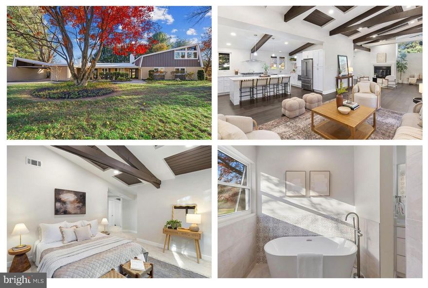 This is the one! Blending timeless mid-century architecture with 2025 amenities and finishes, a thoughtful layout that supports main-level living, and an expansive .65-acre tree-framed lot, 3405 Woodvalley Dr delivers a move-in ready home in an ultra-convenient Pikesville location. Approaching your new home, you’ll be welcomed by a large flat front yard—imagine tossing a football here on a crisp autumn afternoon—or merely being a spectator from the charming covered front porch. Step inside, and you’ll be swept off your feet by the soaring vaulted ceilings with exposed beams, warm natural light, and an airy open layout. At the heart of the home lies a gourmet kitchen designed for entertaining, but guaranteed to start conversation with its 42” cabinetry, sprawling quartz countertops, 6-burner gas range with griddle, French-door refrigerator, built-in microwave, and sleek stainless-steel finishes. An oversized island with seating space segues to the spacious living room bookended by two wood-burning fireplaces! A wet bar outfitted for wine lovers is the cherry on top! If a sit-down dinner is top of mind this holiday season, the formal dining room with wood-burning fireplace creates an unforgettable ambiance. A half bathroom completes the shared living space. The bedroom configuration of this home presents versatility for a multitude of situations including multigenerational living. The main level is flat, stairs-free and boasts one of the two Primary Suites with dual closets, and a private bathroom with walk-in shower. Also featured on the main level are two additional, sizable bedrooms, a full hall bathroom, and laundry room. The entirety of the second level is dedicated to a second suite which flaunts a lavish bedroom, private spa-like bathroom with standing shower and soaking tub, walk-in closet, and private living room – use this sanctuary as a Primary Suite, home office, studio, home gym, the sky’s the limit! Storage? You’ve got plenty with an outdoor storage closet and two huge attic spaces. Outside, enjoy two covered porches, a surplus of parking space, and a mid-century-style carport that doubles as a shaded, outdoor entertainment space – the perfect place to host a summer barbeque! In addition to the aesthetic renovations of this home, the plumbing, electric, and roof have been upgraded, providing peace of mind. Conveniently located just 7 minutes to the Shops at Quarry Lake – The Fresh Market grocery store, Starbucks, Walgreens, Crème Lux Nail Spa, a hair salon, and countless restaurants! Just a 2 minute drive to 695 for easy access to commuter routes! This home checks boxes you didn’t even know you had! Schedule a showing today!