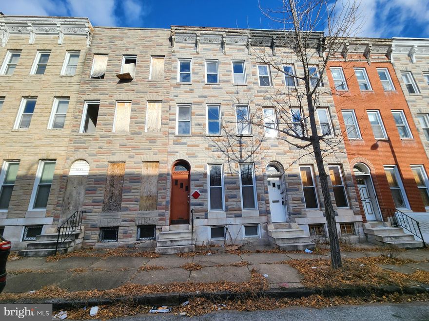 ONLINE AUCTION: Bidding begins 1/14/2025 @ 10:00 AM. Bidding ends 1/16/2025 @ 11:20 PM. List Price is Suggested Opening Bid. Deposit: $5,000.

1030 Brantley Ave is a three-story rowhome located in Baltimore’s Harlem Park area. It’s within about a mile of Druid Hill Park, Lexington Market, and the University of Maryland Medical Center Midtown Campus. Major traffic arteries nearby include W Franklin St, and the Franklin Mulberry Expressway. The property is vacant and in need of total renovation.