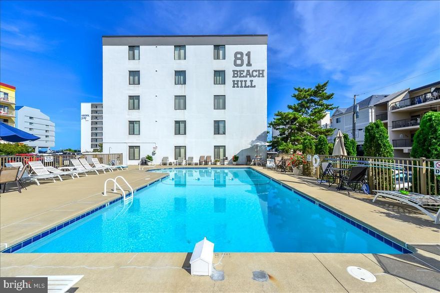 Rarely Available 81 Beach Hill 3 Bedroom 2 Bath End Unit with a Sunny South facing balcony and wonderful views of the Ocean and Bay. Beautifully renovated several years ago but still looks like New. Huge Island style kitchen gives the everyone seating while allowing the chef to mingle with their guests and Family. Large living area with wonderful slider leading out to an extra long balcony. Master suite with Private Bath and Walk-In Closet also features a Slider out to the balcony and a West facing window with pleasant Bay Views. 2 Guest bedrooms with West Facing windows give way to Bay Views and Sunshine allow for plenty of space for family and friends with a Full Bath in between. 81 Beach Hill is a well run Direct Ocean Front Building with 2 elevators, Assigned Parking, Large Swimming Pool and Private Beach Chair Storage Room/Lockers. This perfect Mid-Town OC location has practically everything you would desire within walking distance. A Must See Unit !!