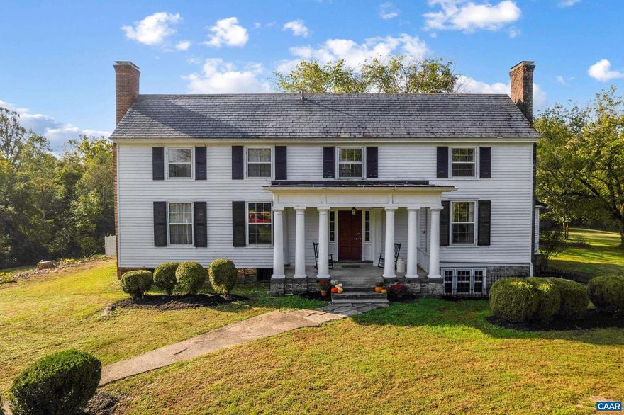 This beautifully updated farmhouse brings together rich history and modern convenience on a rolling 24.66 acre tract just outside of town. The main level features two large bedrooms, two living areas, and a separate dining area. Each of its four total bedrooms have their own en-suite full bathrooms. Key updates include fresh paint throughout most living areas, a fully remodeled kitchen (2022), the addition of a main level laundry room, and gas logs installed in all six fireplaces. New Lennox HVAC unit and majority of ductwork updated (2023), updated plumbing and electrical with 400 amp electric panels (2022), tankless water heater (2022), exterior paint on front and sides (2021), updated storm windows, insulation added to attic and basement, slate roof and copper flashing professionally updated. This home is owner occupied and maintained, but has also been approved for a Special Use Permit by Campbell County to operate as a Rooming House.