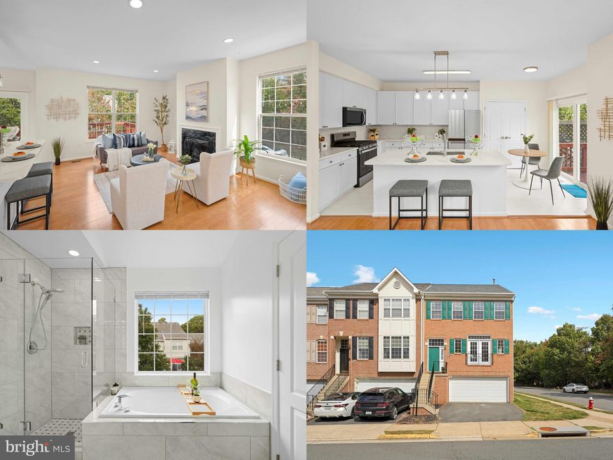 10 ON 10!!!! Step into perfection with this freshly painted, bright, and airy end unit townhome, ideally located in a desirable neighborhood of Stuart Pointe in the heart of Herndon.  The home boasts beautiful HARDWOOD flooring throughout the entire space, adding a seamless flow and timeless elegance to every level. An inviting open foyer welcomes you with warmth and elegance, setting the tone for the rest of the home.
MAIN LEVEL  features : Spacious and bright  living room lead to family room off kitchen with cozy fireplace. The upgraded, elegant kitchen boasts quartz countertops, a large quartz island, all-new SS Appliances, and new flooring, with seamless access to the freshly painted deck featuring newly replaced deck planks—perfect for indoor-outdoor living and entertaining.
UPPER LEVEL Features: Elegant Master Suite includes His and Hers walk In closets and a Luxurious, customized bath featuring a stylish frameless glass shower, soaking tub, dual vanities with cabinetry, and an elegant 48" mirror with three LED lights. Two Secondary bedrooms, hallway bath, and a conveniently located laundry area completes the upper level . 
LOWER LEVEL Features:  An upgraded full bath and a spacious recreation room with direct access to the fenced backyard. The level also provides entry to a two-car garage offering ample storage space.
Close to Grocery, Restaurants, Reston Hospital. Minutes to Toll Rd, Herndon Metro. 
With a low monthly HOA of just $100 and an unbeatable location, this home truly is a GEM!

UPGRADES: Roof ( 2025), HVAC ( 2018), SS Appliances( 2025), All Upgraded Bathrooms( 2025), Light Fixtures throughout the house( 2025), Deck Planks and Paint( 2025).