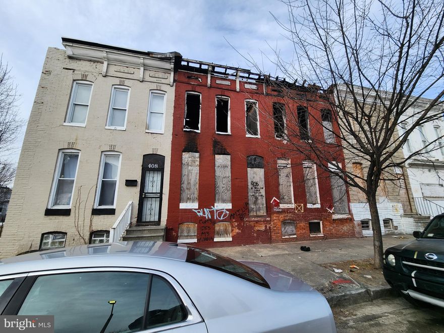 ONLINE AUCTION: Bidding begins 5/7/2025 @ 10:00 AM. Bidding ends 5/9/2025 @ 12:10 PM. List Price is Suggested Opening Bid. Deposit: $5,000.

406 S Pulaski St is a two-story row home in Baltimore’s Carrollton Ridge neighborhood, currently a shell in need of total renovation. It’s close to Carroll Park, Grace Medical Center, and the Westside Shopping Center. Major traffic arteries nearby include West Pratt Street, Washington Boulevard, and U.S. Route 40. Property is believed to be vacant.