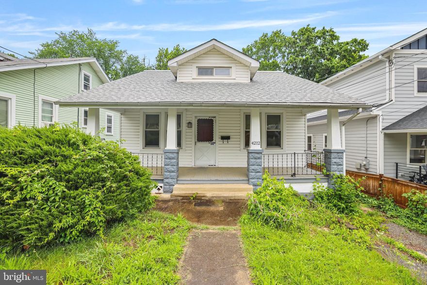 Classic area Bungalow only steps to Historic Hyattsville.   Home sits on huge finished lot 5600sf+ with recently enclosed fencing.  Use your imagination for this yard!  House itself presents front and rear porches with off street drive way. Appraisable but could your touch. Property sold AS IS. Perfect for Buyer willing to make this home your own by a little vision to unlock value and to  build equity!  Check out value of upgraded homes in area!  Solid home with 2BR with access of full bath/BA on first floor, living room, kitchen with dining room.  Direct access to huge deck for barbeque entertaining or just relax!  Upper floor over 1000sf with bull bath for huge master, home office or study.  Includes closets for winter and summer storage. Extra features include hardwood floors, casement windows, ceiling fans, paved patio, newer hot water heater, off street parking and more.     Lower level partially finished with 1/2 Bath (Full Bath Potential)  with family room, access  room, laundry with washer/dryer/wash sink and ample storage.   Enjoy location with steps to nearby shops and stores, near easy transportation and short drive to DC.  Great Opportunity, Location and Value Proposition for the right Buyer