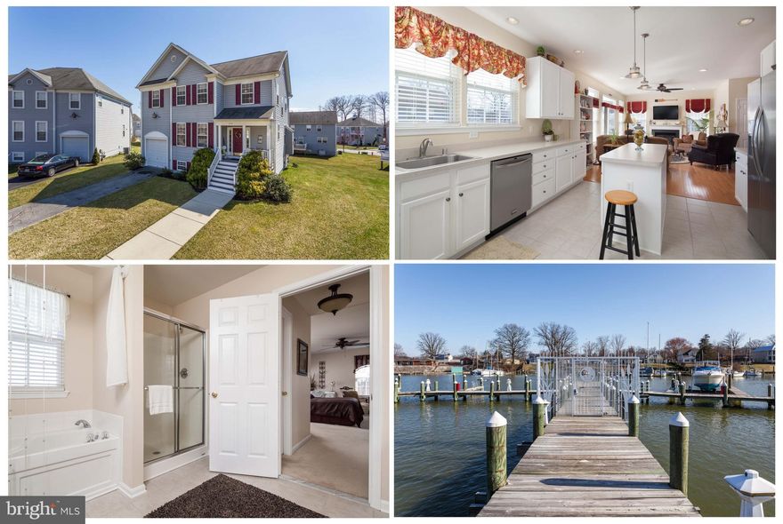 Home boasts open floor plan w/large kitchen, stainless steel, 42" cabinets, island & sep DR. Gas FP. Composite deck. Nice yard. Lge master bedrm w/2 closets, full master bath w/sep shower, soaking tub & tile. Upper level w/4 nice size bedrms (including master) & open loft. Finished LL w/ 5th bedroom & full bath. Sep laundry room. Heated pool & walk path. 30' slip deeded to property. Total SF 2727.