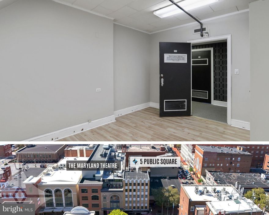 Located in the heart of Downtown Hagerstown on the Square, this private office suite in the Professional Arts Building offers an ideal setting for professionals seeking convenience, visibility, and a walkable location. The suite is situated in a secure, elevator-served building with shared access to restrooms and common areas. Surrounded by restaurants, shops, banks, The Maryland Theater, the courthouses, City Hall, and just blocks from the new Meritus Park baseball stadium, this space is perfect for anyone needing a professional presence in the city center.