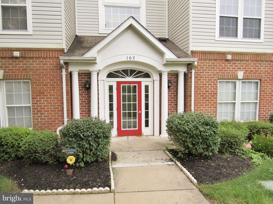 First Floor Condominium featuring two large bedrooms-each with it's own full bath; walk in closet in master bedroom; built in bookshelves in 2nd bedroom; spacious kitchen with 42" white cabinets, pantry, loads of counter space and all appliances; den/office with french doors; bright and open living room with slider to patio; bonus storage area off patio; 9' ceilings; intercom and security system.