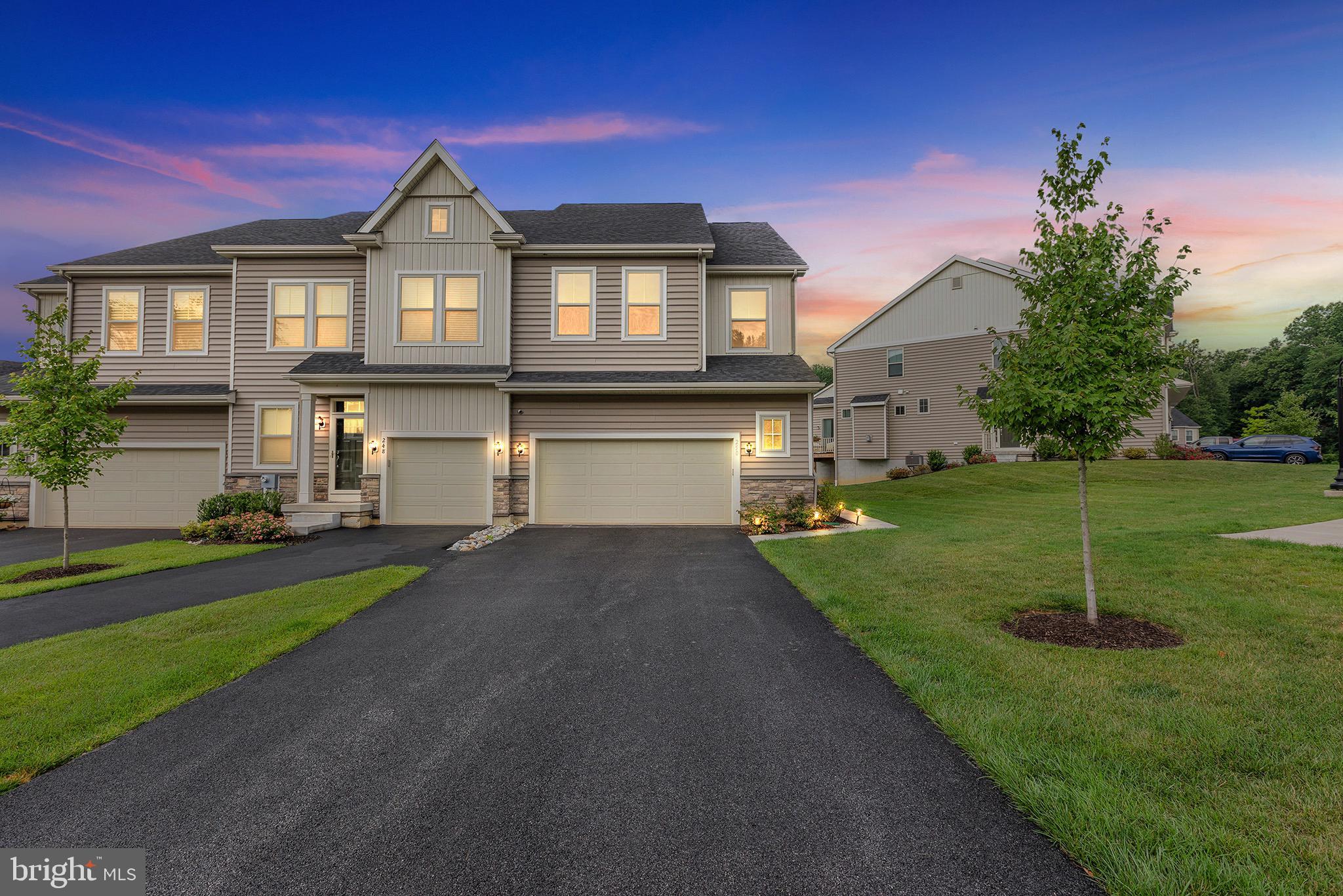 Welcome to 250 Kestrel Ct. in the community of Pemberton in New Garden Twp. This Home is 5 years young and has been beautifully designed with stunning finishes and exquiste design. The house is located on a secluded cul de sac street just minutes from the bustling downtown of the Kennett Square Boro! Upon arrival admire the modern exterior with a large driveway which has parking for two more vehicles and the large two car garage ! The foyer entry with mudroom style cubbies welcomes you into the stylish and elegant kitchen, sizable dining area, 12 x 10 upgraded Sunroom and the large open Living Room. The kitchen is beautifully thought out and includes white upgraded cabinets with crown molding, sleek upgraded hardware, granite countertops, stainless steel refrigerator, gas range, built-in microwave, and dishwasher. The large Kitchen Island has a farm style sink and provides prep, serving, additional cabinet space for storage and additional barstool seating. The dining area seats 8 comfortably . Off the dining room is a bonus upgraded Sunroom which can be used as a play area, 2nd living space or maybe a home office. The living room has three large windows bringing in rays of natural light and has recessed lighting. Through the sunroom you can make your way to the Back Deck which is perfect for outdoor dining or hosting friends or neighbors. The deck has an added gate and steps for your convenience. Notice the Cattle Rail Railing and Oak Treads as you climb to the 2nd floor. All three bedrooms are on the 2nd floor. They all include carpet flooring, ceiling fans, and ample closet space. The primary suite has a beautiful tray ceiling, large bathroom with frameless glass shower door with mosaic tile, double sink vanity, and large bathtub. The finished basement adds additional living space and can be utilized as an office, exercise room, or something else that suits your needs. The basement has a full bathroom as well . 250 Kestrel Ct. is close to Longwood Gardens and the Kennett Square Boro which has alot to offer including lots of nice restaurants, bou-tique shops, parks and several area golf courses! Schedule your showing today and make your way home !