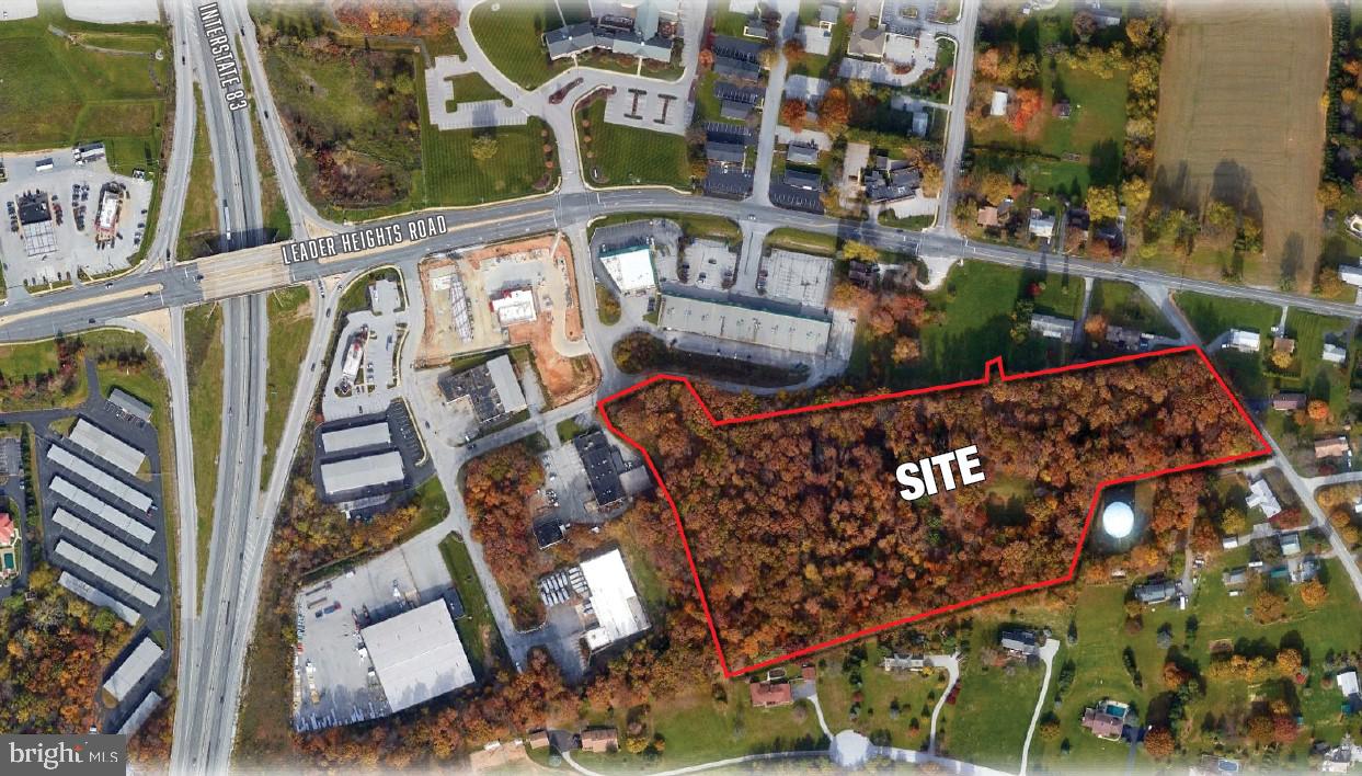 This 12.80 acre commercially zoned development opportunity is positioned in strong and desirable demographic area of York County, PA and located just off Interstate 83 Exit 4 Leader Heights Road. Located 20 miles north of the Mason-Dixon Line and 55 miles north of Baltimore Maryland. 2019 demographic in a one-mile radius; $106,159 average household income, $79,814 median household income, and an average age of 47.4.2019 zoning allows for many permitted uses by right such as; Assist Living, Personal Care, Skilled Nursing, Senior Congregate Living, Bank, Financial Institution, Car Wash, Retail, Shopping Center, Retail Strip Center, Child or Adult Day Care, Veterinary Office, Restaurant, Professional Office, Medical Center, Medical Office, School, and others. Some special exception uses are; Hotel, Vertical Self Storage, Convenience Stores, and others.2019 Real Estate Taxes: $3,887.00