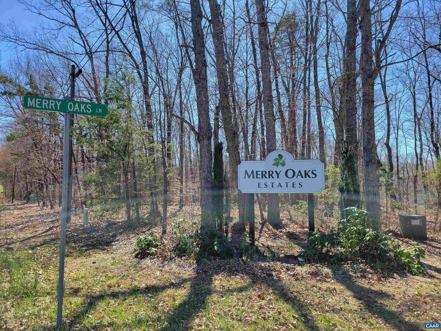 Come build your Dream Home with over 10+ acres in beautiful Merry Oaks Subdivision.   Just 20 minutes to Charlottesville.  Close proximity to Lake Monticello, Shopping, Restaurants & Medical Facilities.  Driveway has been cut in by sellers.  Left side of lot has been marked.