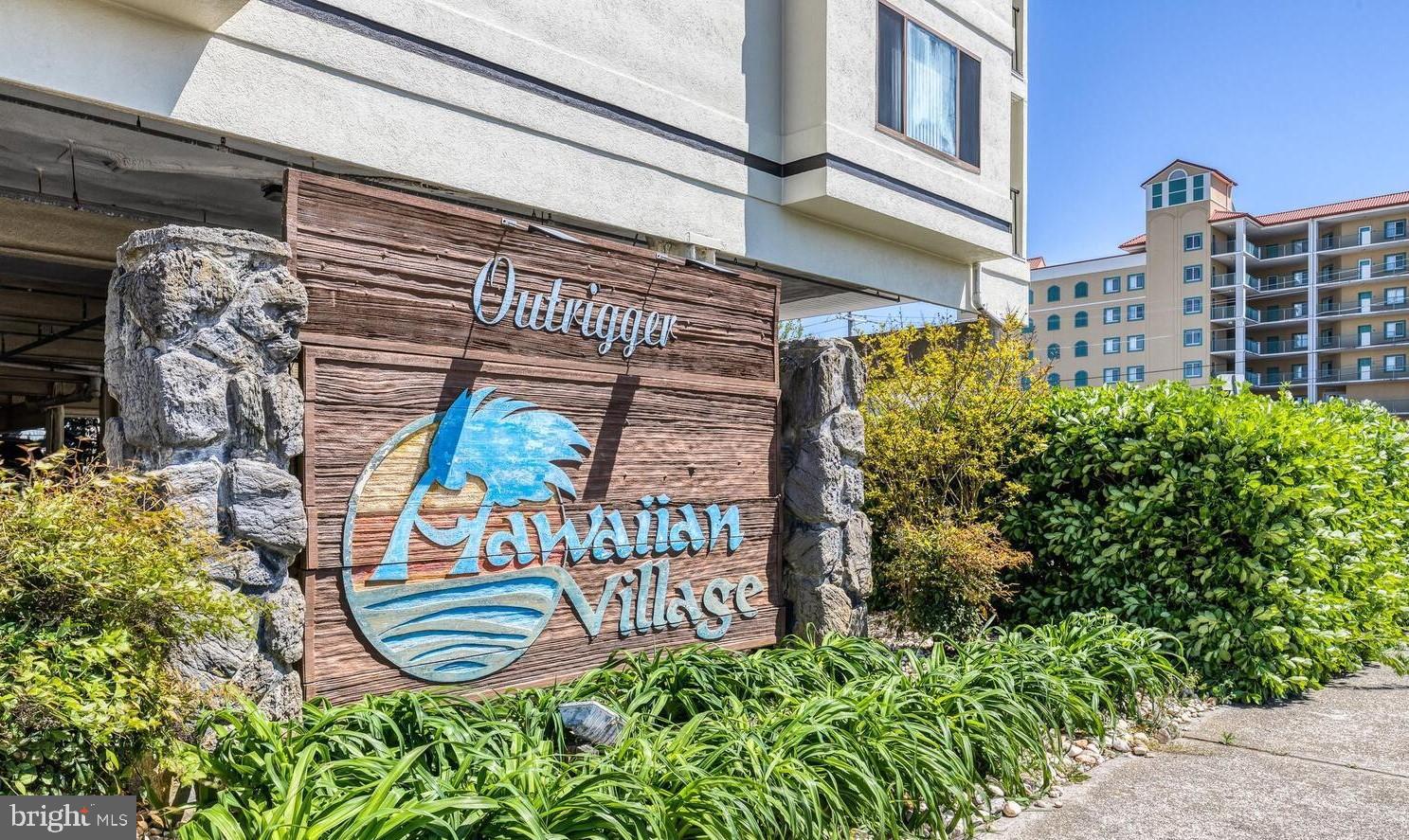 Back on the market - Buyers financing fell through. The FHA appraisal was completed and came in at $270,000. Great 2nd floor unit in the Outrigger building (Hawaiian Village) in North Ocean City. Easily accessed from Rte. 54 in Fenwick. Located overlooking the outdoor pool, with a view of the ocean to the right. Year round atrium with lap pool , jacuzzi, sauna, and fitness center. Unit holds one large bedroom and TWO full baths.