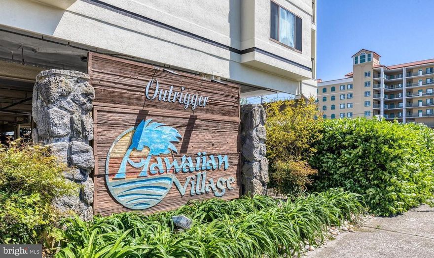 Back on the market - Buyers financing fell through.  The FHA appraisal was completed and came in at $270,000.   Great 2nd floor unit in the Outrigger building (Hawaiian Village) in North Ocean City.  Easily accessed from Rte. 54 in Fenwick.  Located overlooking the outdoor pool, with a view of the ocean to the right. Year round atrium with lap pool , jacuzzi, sauna, and fitness center. Unit holds one large bedroom and TWO full baths.