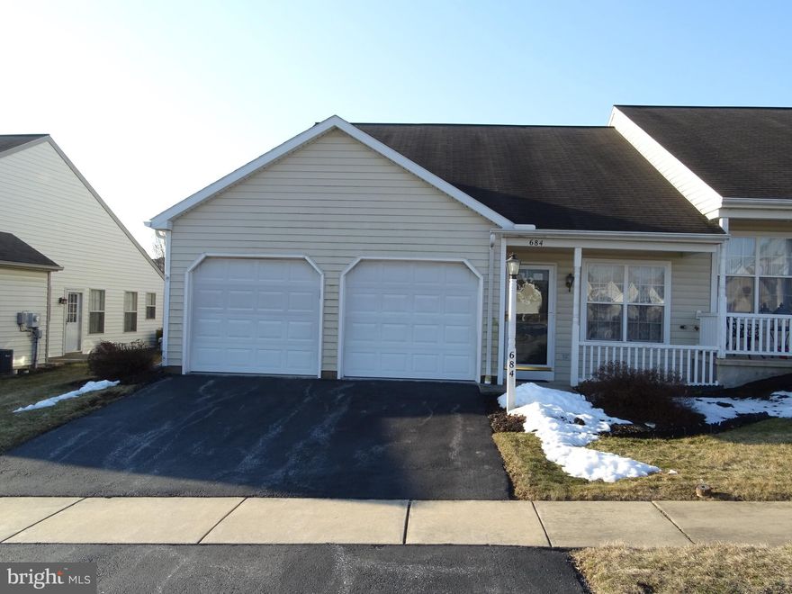 Convenient one floor living with this well maintained two bedroom, 2 full bath ranch style home. Large living and dining room combination, eat-in kitchen with access to your patio with a retractable awing, master bedroom with a walk-in closet, master bathroom with a stand up shower, a 2nd bedroom with a double closet. The 2nd full bath has a tub / shower combination, and a handy laundry closet. Covered front porch, an oversized 2 car garage with pull down attic stairs. There is a generous amount of storage throughout. All appliances stay!