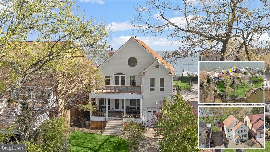 Spectacularly positioned between two serene bodies of water, this exceptional residence in the Bayside Beach community captures sweeping views of the Chesapeake Bay in the front and Boyd’s Pond to the rear, offering a rare dual-waterfront lifestyle. A private pier across the street extends into the Bay and invites endless days on the water, while expansive windows throughout the home frame breathtaking views from nearly every room.
Inside, a freshly painted interior enhances this custom home’s light-filled ambiance, complementing the warmth of hardwood flooring that flows seamlessly across the main level. The spacious living room is both inviting and refined, featuring a cozy stone-accented fireplace and tall windows that showcase the ever-changing water views. Just beyond, a combined dining area creates a natural transition into the heart of the home, the kitchen.
Designed for both everyday living and entertaining, the gourmet kitchen is a standout with its 6-burner Viking range and hood, wall ovens including a warming oven, dual islands including one with a prep sink and butcher block top, granite countertops, and a full suite of high-end appliances. These include a custom cabinet-panel SubZero refrigerator and freezer, two Fisher and Paykel cabinet-panel dishwashers that blend seamlessly with the cabinetry, an ice maker, and a SubZero wine cooler. There is also a toe-kick outlet for the Central Vacuum system. Positioned at the rear, the kitchen opens to a wall of glass doors and windows overlooking the landscaped backyard and Boyd’s Pond, with direct access to a covered Trex deck that invites effortless indoor-outdoor living. A stylish powder room with a striking blue glass vessel sink completes the main level, while the tandem garage, accessible from both front, rear, and kitchen, offers space for up to three vehicles or a boat with trailer, enhanced by its high ceiling.
The first upper level is dedicated to the luxurious primary suite, where a private sitting room with a wet bar creates the perfect retreat, ideal for morning coffee or unwinding beside the multi-sided fireplace, which can also be enjoyed from the spa-inspired bath. Here, a multi-jet soaking tub, dual vanities, tiled shower with custom glass door, and dual walk-in closets provide comfort and convenience, while the bedroom itself features a cathedral ceiling and a stunning wall of windows overlooking the Bay. A second bedroom with Bay views and a walk-in closet is served by a full bath with a custom marble counter vanity and tranquil pond views, while a spacious laundry room with sink and cabinetry adds everyday ease.
A spiral staircase leads to the third bedroom, highlighted by a 5-foot round window framing picturesque pond views. Outdoors, the landscaped backyard is enhanced with a sprinkler system in both the front and rear yards, perennial garden beds, and a curated collection of trees including weeping willow, Magnolia, Japanese maple, and crepe myrtle. The space is further complemented by a covered deck and a custom tiki hut with power and a built-in bar tap, along with wired speakers that enhance the outdoor setting, while the home itself is also equipped with wired speakers for integrated sound throughout.
Additional updates include recently replaced windows, new carpeting throughout, and a new pier installed in 2022. Residents enjoy access to Bayside Beach community amenities, including beaches, marina, boat ramps, playground, basketball court, and pavilion, enhancing the appeal of this truly remarkable waterfront retreat. Please note: photos depicting furniture have utilized virtual staging.