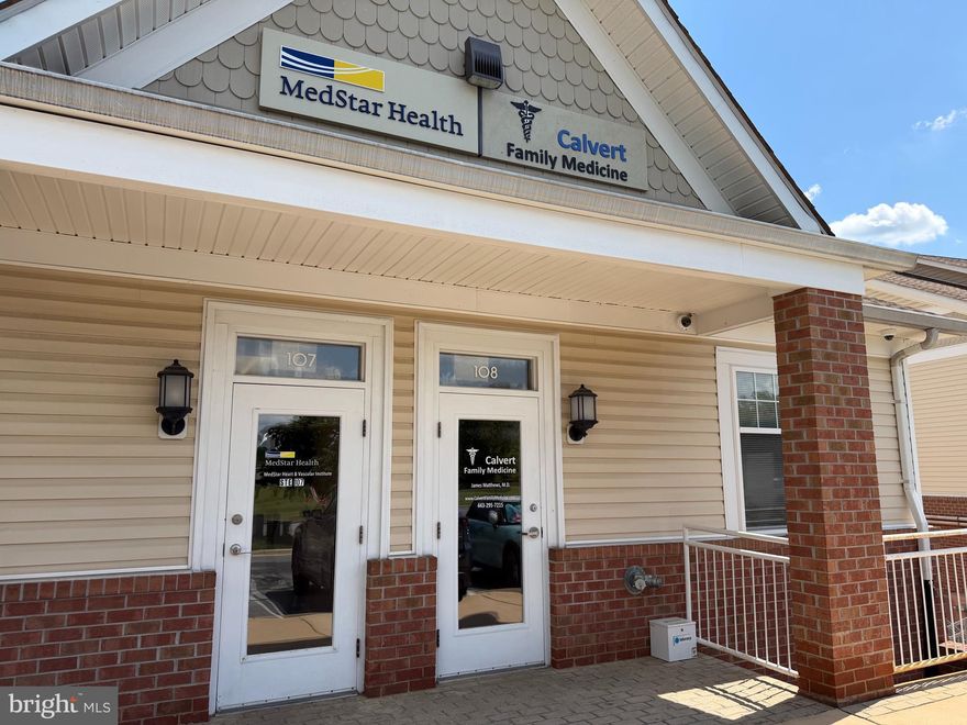 Located in the heart of Prince Frederick within the Fox Run Professional Center at 301 Steeple Chase Dr., Suite 108, this 1200 square foot professional space represents a premier medical or professional office ownership opportunity.  It offers convenience with easy access to and from Route 4.  The exterior presents a clean, professional image, with ground-level entry.  Currently home to Calvert Family Medicine, the interior features a large waiting room that can be converted into a fourth office to suit specific tenant needs. The suite is laid out with three private offices designed for patient care or professional consultations.  A dedicated breakroom featuring a full-sized refrigerator and generous cabinet space as  well as the updated restrooms.  This suite's "medical-ready" infrastructure makes it a seamless fit for specialized healthcare providers, but its clean, professional aesthetic is equally suited for law firms, accounting practices, real estate, insurance agencies, private counseling, therapy offices, or administrative headquarters for small businesses.  This is a rare chance to acquire a turnkey, high-quality professional asset in one of Calvert County’s most active commercial hubs.