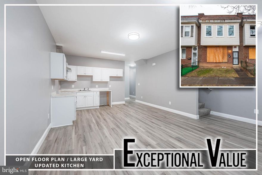 WHY RENT WHEN YOU CAN OWN THIS NEWLY RENOVATED ROWHOME WITH OVER 1,600 SQ. FT. OF LIVING SPACE!  Main level with wood laminate flooring, a spacious living room, dining area, and kitchen with ample cabinet space, a main level bedroom and convenient half bath, upper level Primary bedroom suite with a full bath and 2 additional bedrooms with a hall bath, a full unfinished basement that's perfect for storage and a rear fenced yard!