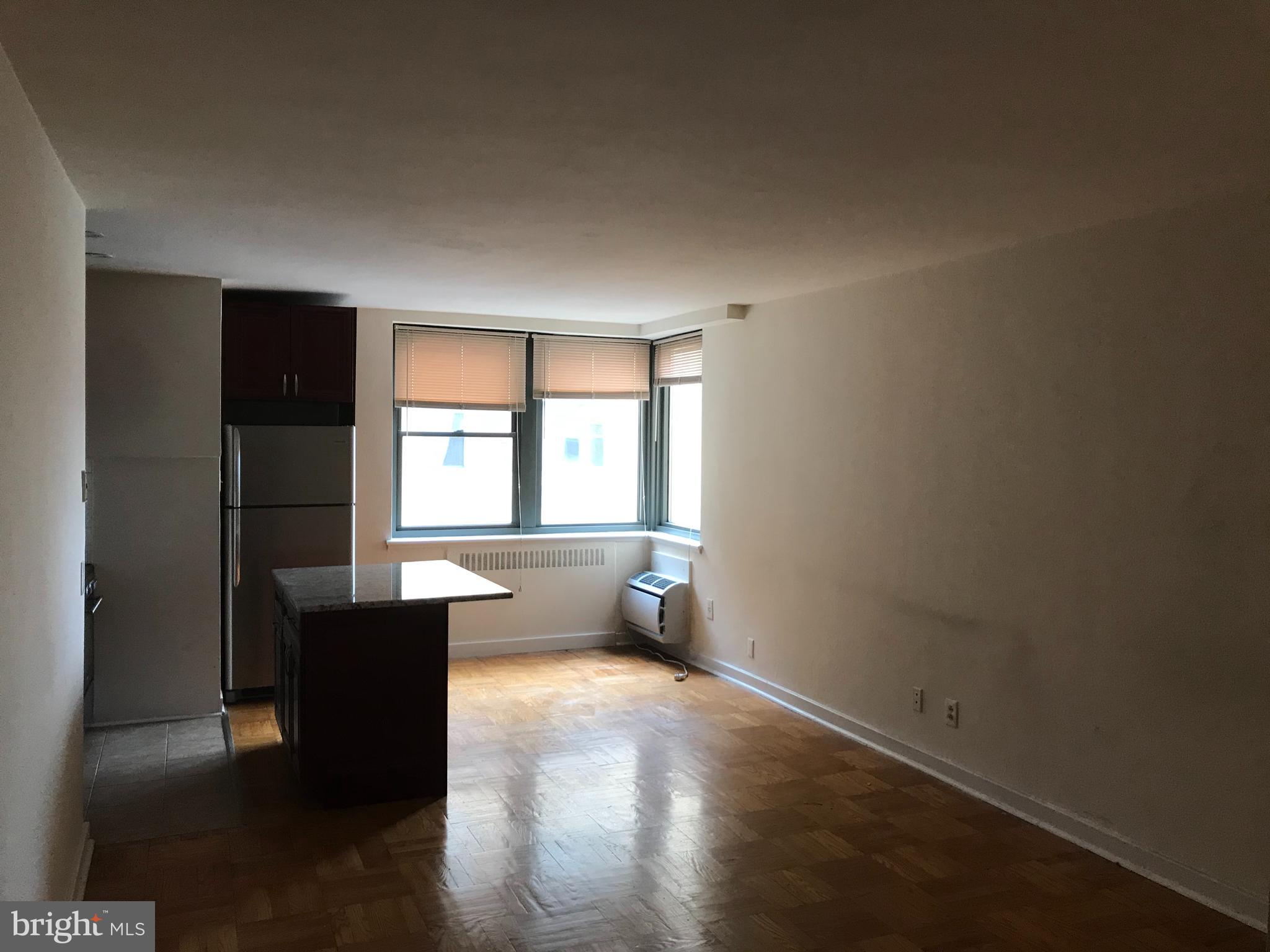 Come home to this comfortable studio at 2601 Parkway in the Art Museum Area and enjoy a newer extended kitchen featuring cherry cabinets, granite top , stainless steel appliances including a microwave, parquet hardwood floors, large closets, a ceramic tiled bathroom, an in-unit washer & dryer, and individually controlled AC & Heating. The rent includes gas cooking, water & sewer, a convenient shuttle service, state-of-the-art fitness center, and 24 hour lobby attendant. Located across from the Art Museum and Fairmount Park, this unit is close to Kelly Drive, Boat House Row, Whole Foods Market, restaurants, shopping, transportation and much more! Building charges $500 move-in /out fee.