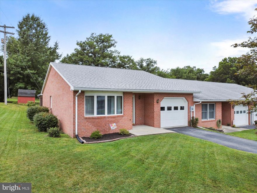 Come check out this all brick  end Unit Villa in Smithsburg.  Great Mountain Views!!  Features include Newer Roof & Heatpump.  This villa has 2 bedrooms, 1.5 baths, Living Room, Dining Room, Kitchen with all appliances, Laundry Room and a 1 car Garage. Covered Patio in rear of Home.  Small shed for additional storage.  Close to everything!!!