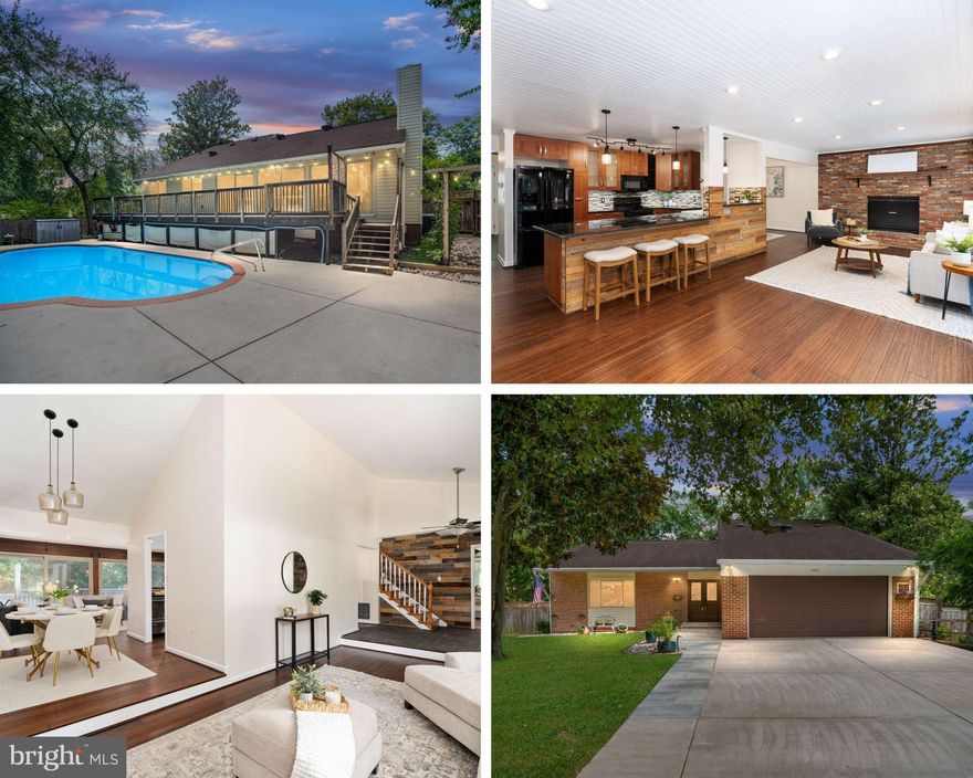 ***IMPROVED PRICE*** Welcome home to Stratford Landing! With three rare main level bedrooms—including the primary suite—this stunning mid-century modern home offers an extraordinary blend of timeless architecture, luxurious custom updates, a 2-car garage, AND resort-style outdoor living—all in one of the most sought-after neighborhoods along the Potomac River! From the moment you arrive, this home sets itself apart with striking curb appeal and a beautifully considered design. Step inside through a dramatic blue granite entryway and into a bright, open floorplan filled with natural light, vaulted ceilings, and refined finishes. Bamboo hardwood flooring flows throughout the main level, accented by reclaimed barnwood planking and thoughtfully curated details at every turn. The sunken living room is both stylish and inviting, featuring a gas fireplace with a custom wrought iron and reclaimed barn beam mantle, remote-controlled blackout shades, and recessed lighting. From here, the home flows effortlessly into the elegant dining area with a designer light fixture and into the spacious family room—where a breathtaking wall of windows overlooks the backyard oasis. Anchored by an oversized gas fireplace, the family room is flooded with sunlight year-round and connects seamlessly to the expansive rear deck via three 8-foot sliding glass doors. At the heart of the home, the centralized kitchen has been extensively updated with granite countertops, high-end custom tile backsplash, an oversized farmhouse porcelain sink, and stylish pendant lights, offering both beauty and function. With motion-activated lighting, cedar wine racks, and a beverage refrigerator, they’ve really thought of everything. On the other side of the home, discover the rare main level primary bedroom suite, boasting ample closet space and a beautiful private en suite bathroom. Two additional main level bathrooms are both generously-sized with shared access to the second full bathroom in the hallway. Upstairs, the expansive loft includes three large closets and an en suite bathroom, offering additional flexibility  for a private in-law or nanny suite or quiet home office. Step outside and experience your own private oasis—where every element has been designed for relaxation, beauty, and unforgettable gatherings. A wide rear deck stretches the full length of the home, offering the perfect perch to take in the view of your beautifully landscaped backyard. Follow the brick walkway past lush river rock flower beds and onto the expansive concrete pool deck, where a sparkling heated in-ground swimming pool invites you to unwind or entertain in style. A winding flagstone path adds charm and structure to the space, all fully fenced for privacy and peace of mind. Whether it’s quiet mornings with coffee or lively summer evenings by the pool, this outdoor retreat is truly something special. This home is not only beautiful but smartly equipped, with modern conveniences such as a custom security camera system, keyless door entry, a 2-car garage with built-in shelving and mounted bike racks, and a 4-car concrete driveway. Notable recent updates include a new water heater (2024), HVAC system (2016), pool pump (2024), and pool cover (2019). Nestled on land that was once part of the original George Washington Farm, Stratford Landing offers a rare combination of history, community, and convenience—just minutes to Safeway, Hollin Hall Shopping Center, Costco, Old Town Alexandria, Fort Hunt Park, Mount Vernon, Cedar Knoll, and the Mount Vernon Trail. Commuters will love easy access to the GW Parkway, Huntington Metro Station, Lorton VRE, I-95, I-495, and Fairfax County Parkway—along with close proximity to Fort Belvoir, INOVA Mount Vernon, and The Pentagon. This is a rare opportunity to own a beautifully updated, light-filled mid-century gem in a prime location. Schedule your private tour today—and enjoy the rest of your life poolside!