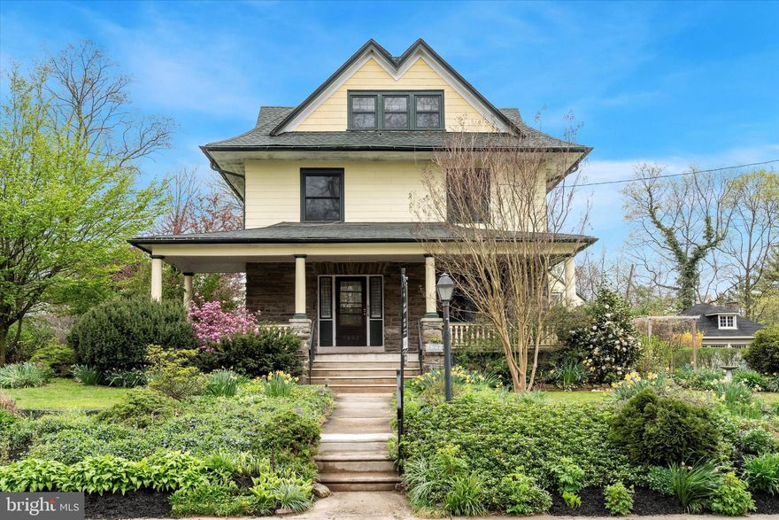 Welcome to 7602 Spring Avenue, a grand turn-of-the-century three story - proudly set in  a most desirable Elkins Park location. The well-loved gardens and lush landscape will completely WOW you!! Incredibly plentiful beds bloom amongst the grounds offering daffodils, roses, azaleas, camellia, magnolia, and fruit trees bearing elderberry, blueberries, currants, a grape arbor and peach trees!  Honeysuckle grows by the welcoming front porch. Once inside, take in the exposed hardwood floors and original wood mouldings. Grand living room, formal dining room, updated eat-in kitchen, main level laundry room ... main level bedroom/ den and full bath complete the first floor layout. The second floor offers three bedrooms and a full bath, and can also be accessed by the rear staircase. The third floor offers more bedrooms and another full bath. Large basement with bilco door for easy outdoor access. With plenty of level backyard space to enjoy, you'll also appreciate the covered rear porch, where you can take a break from the sun and admire your slice of heaven!!  A FABULOUS TWO-CAR DETACHED GARAGE with plenty of storage is found at the end of the long driveway. Whether you imagine a creative art space, exercise room, a workshop space ...or just the luxury of parking your car, this garage has endless possibilities. NEW MAIN ROOF INSTALLED 2020!! TWO-ZONED HIGH VELOCITY CENTRAL AIR CONDITIONING ADDED TO THE HOUSE IN 2014! MAIN FLOOR BEDROOM CREATED & POWDER ROOM CONVERTED TO A FULL BATH IN 2014! REPLACEMENT WINDOWS THROUGHOUT THE HOUSE 2009!!!! This wonderful home is very special and hasn't been offered for sale since 1961. Incredible block of Spring Avenue, a quick two-minute walk to the EP Septa Rail and the downtown EP offerings of High School Park, Creekside Market & Tap, and many eateries and shops.  LOCATION, LOCATION, LOCATION.