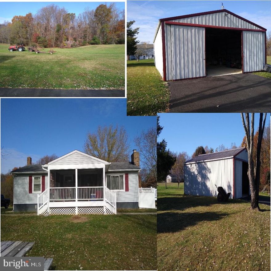 Seller is accepting secondary non-contingent  offers. Got  Horses? This 11.5 Acre home in the country is a rare commodity. Approximately 3 cleared acres in grass and the remaining 8.5 acres is wooded timber containing mixed hard wood.  You enter the home through a  lovely screened front porch with TV outlet and power for a refrigerator that overlooks the front yard with a view of  2 acres of lush grass. From the front  porch enter the  living room  and see a Brick fireplace with Mantle and a  Fire place electrical heater with lovely flame display.  Adjacent to  the living room is a  country kitchen with stainless appliances and dining table. A side door from the kitchen  leads to a large maintenance free deck for grilling and socializing that has  a concrete pad for a hot tub and outside electrical service for the tub.  Down the hallway are two bedrooms with a  half bath in the owners suite and a full bath in the hall for the second bedroom. Also, on the first floor, is a  Front load washer and dryer for easy access. 
Down stairs is a Fully finished basement with recreation room and office. This office could possibly be a 3rd bedroom. Exit  the basement through the  back door with a covered walk way to the  back yard and it is a short walk to the Large storage building or the rear deck.  The asphalt driveway connects  to a large metal building  (appx 38X26) with Electric power, high ceiling and sliding doors. This out building has unlimited potential for farming  equipment , horses, storage or  farm Tractors .  Recently, the owners have had a new Heat pump, water heater and electric service  installed in the home.  New roof on 12-1-22. Cable  serves this home for TV and Internet. Two additional percolation tests were performed and passed on this property in 2004. Septic system pumped out and certified in good working condition. Come and see this home  and you will love location and the quiet serene view and the country life.  And best of all NO HOA plus a easy commutes to La Plata , D.C. or Pax River from this home.