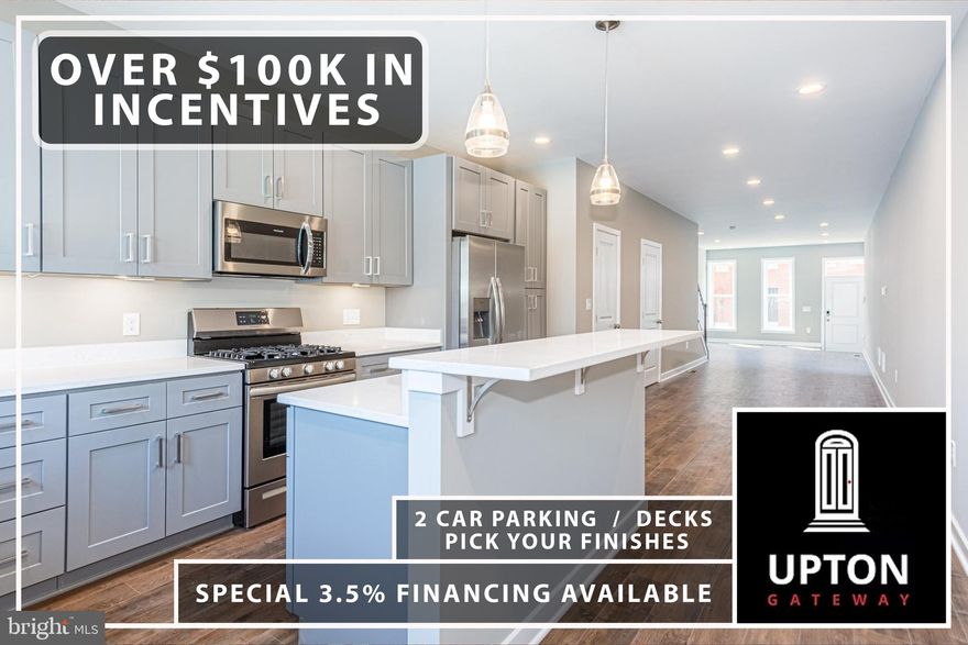 UPTON GATEWAY - MAKE HOME OWNERSHIP A REALITY! LUXURY RENOVATIONS WITH OVER 100K OF POSSIBLE BUYING INCENTIVES THAT MAKE OWNING A HOME MORE AFFORDABLE THAN RENTING! Standard features include 3 finished levels, wood floors throughout the main level and hallways, carpet in bedrooms, kitchens with 42" cabinets, Frigidaire ss appliance package, and granite counters. Main level with an open floor plan featuring a spacious living room, separate dining area, and kitchen, upper level Primary bedroom suite with full bath and walk-in closet and a 2nd bedroom with a hall bath and bedroom level laundry, 3rd level with 3rd bedroom and a family room, and 2 car off street parking! Tons of buying incentives including 60K Upton Grant, 10K Vacants to Values grant, 25K Live Near You Worship Grant, and a $2,500 lender credit when you use the preferred lender! ELIGIBLE FOR SPECIAL 3.5% INTEREST RATE FINANCING!