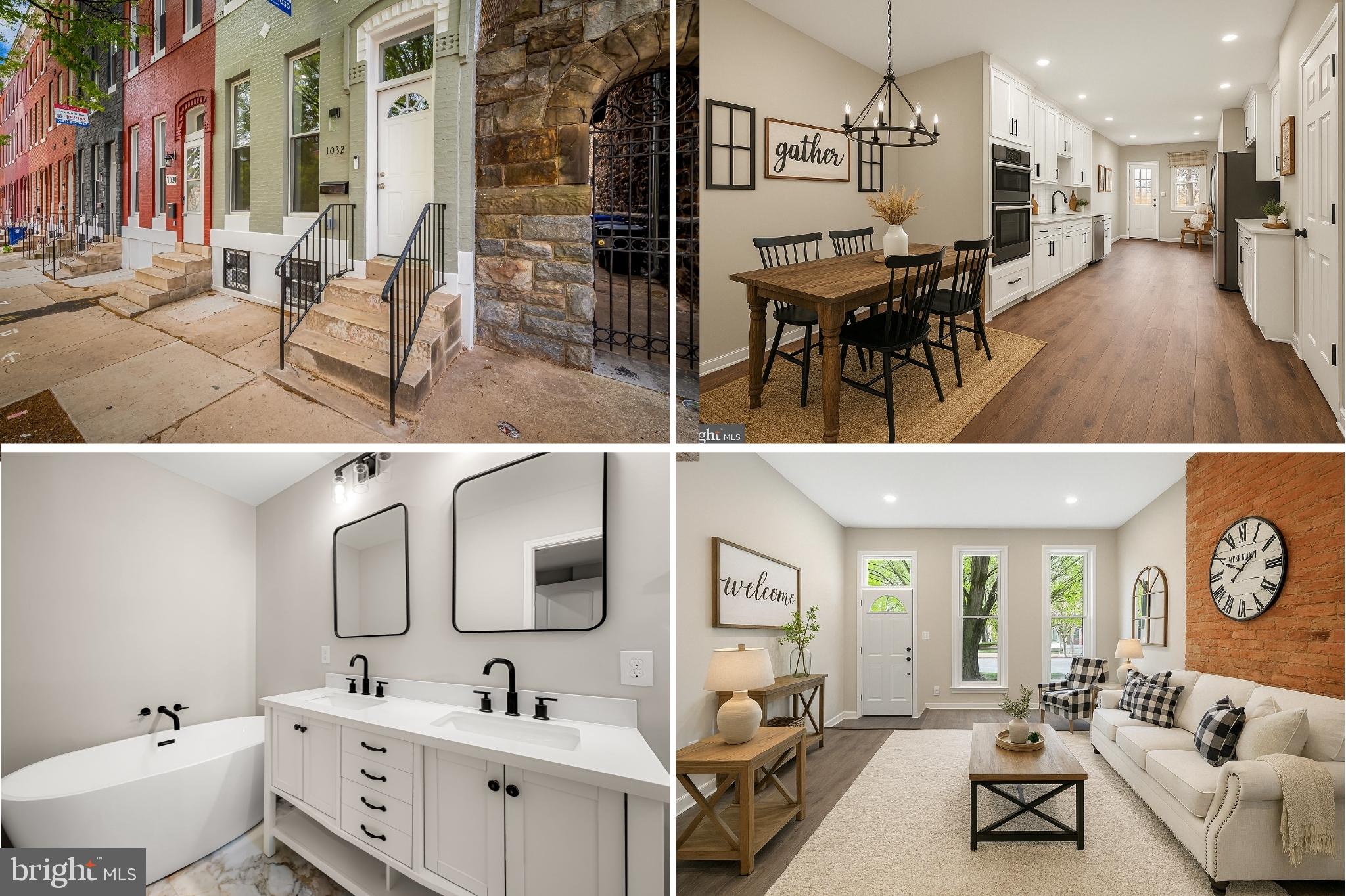 TAKE ADVANTAGE OF POTENTIALLY $20,000 IN CLOSING COST ASSISTANCE. A $20,000 INCENTIVE TOWARD CLOSING COSTS WHEN USING OUR PREFERRED LENDER with 100% FINANCING AVAILABLE WITH NO MORTGAGE INSURANCE, ALLOWING QUALIFIED BUYERS TO PURCHASE WITH LITTLE TO NO MONEY OUT OF POCKET.---Welcome to 1032 N Fulton Ave, a thoughtfully reimagined rowhome. This home features a designer-inspired galley kitchen with striking quartz countertops, stainless steel appliances, and two beautifully preserved exposed brick accent wall. The spa-like bathroom offers a serene escape with a freestanding soaking tub and dual vanities, while the expansive finished basement adds versatility and endless possibilities. Flex space adjacent to the primary suite includes a built-in beverage fridge and its own dedicated laundry. Enjoy the comfort of dual-zone climate control. Step outside to a fully fenced, lush green backyard—an ideal space for entertaining, family play, or cultivating your own garden oasis. --Select photos are virtually staged.