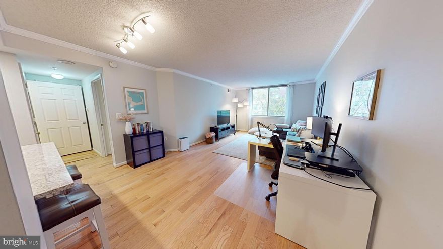 Kitchen boosts stainless steel appliances, quartz countertops, French door Whirlpool refrigerator, Bosch dishwasher & Samsung gas stove/range. Large Island with built-in storage. Hardwood flooring throughout. Bathroom has been fully renovating including new quartz top vanity, new lighting, all new faucets. One car garage space conveys with unit and storage space! Lexington square features a fitness center, large pool, and expansive hot tub. Minutes to Virginia Square & Ballston Metros. Available April 3rd!