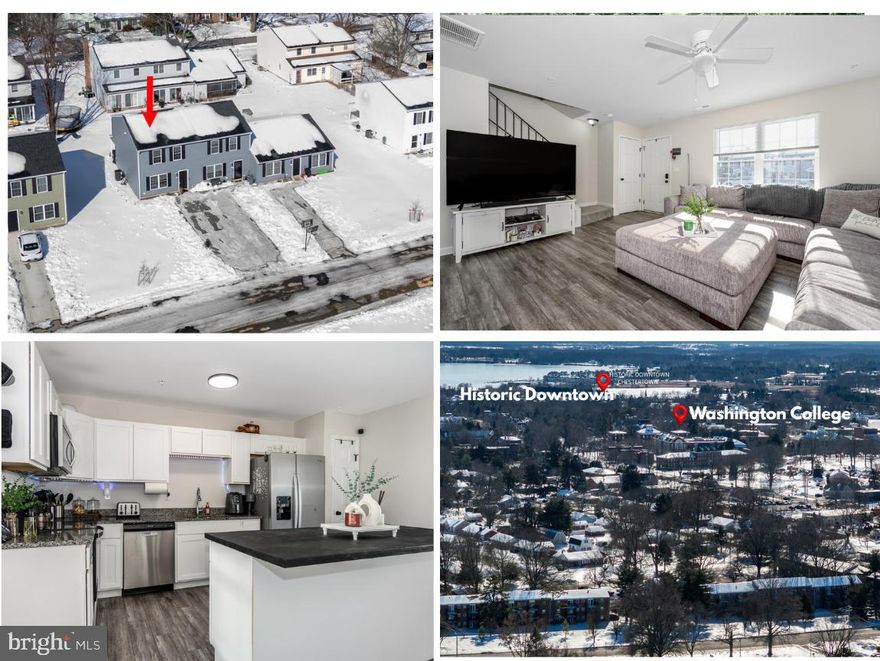 Less than three years old, this affordable end-unit townhome is ready for you to call HOME! Offering a spacious 1,280-sq-ft floor plan with durable LVP flooring throughout the first floor. Enjoy a bright, open-concept living area where the living room flows into the kitchen, featuring a large island, stainless steel appliances, granite countertops, and white shaker cabinets.  Step outside to a covered patio overlooking the side and backyard, complete with a new shed—perfect for relaxing or entertaining. The second floor is carpeted and includes a generously sized primary bedroom. and two additional bedrooms.  A full bathroom on the second floor offers convenient access from the primary bedroom.
Ideally located near Washington College, this home places you moments from historic Chestertown and the Chester River. Indulge in exceptional dining, charming cafés,  shopping, art galleries, and more.