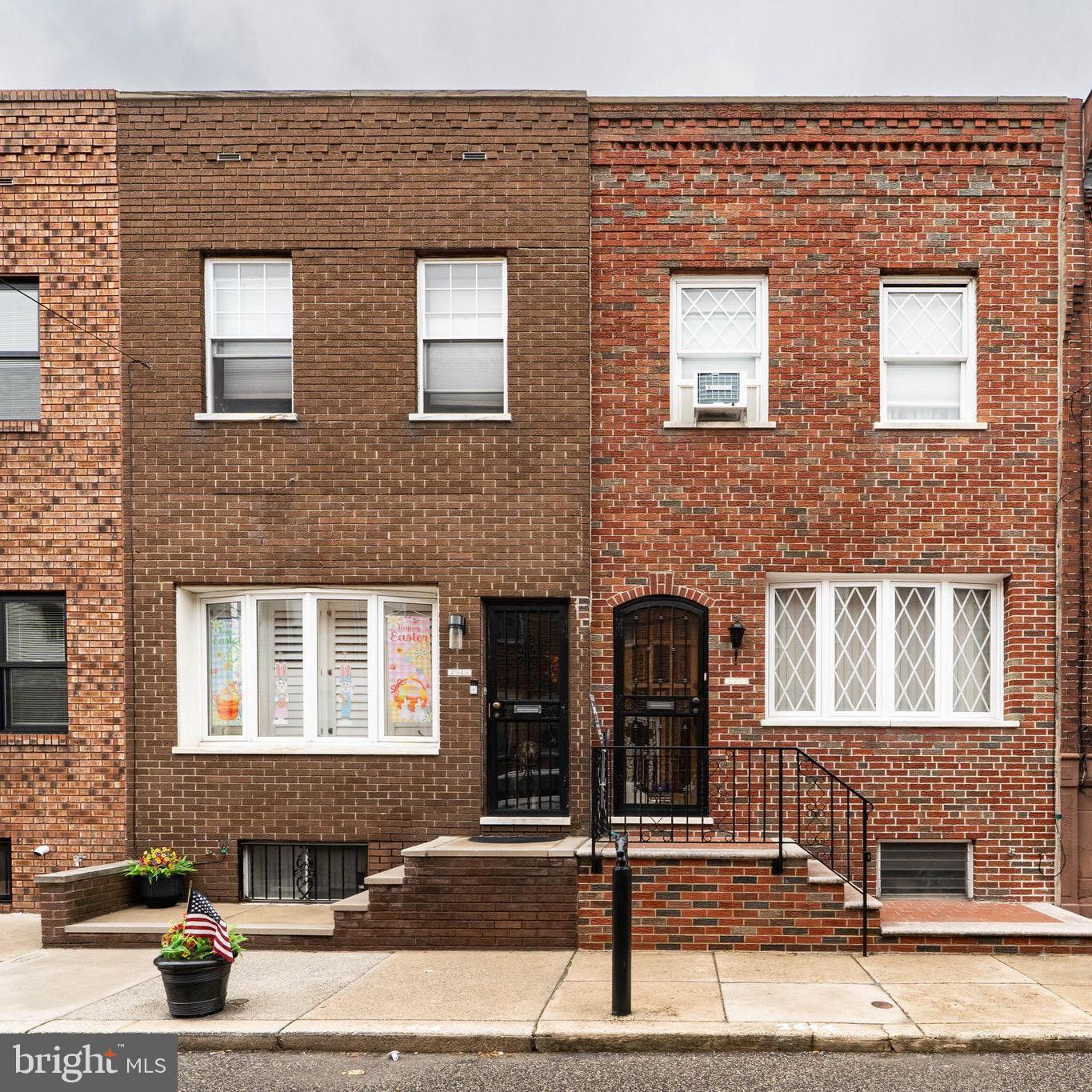 Well-Maintained Townhome in Very Good Condition on Wide Street right off of Oregon Avenue near Marconi Plaza in sunny South Philly! Basement - full and improved with Toilet, Partial new sewer line, copper water service, Washer, Dryer, all mechanicals in sound condition with Refrigerator/freezer and Gas Range. 1st Floor- Large Living Room/dining area combo with w-w carpets, painted/paneled walls, coat closet, Bay window, wrought iron stair rail, and acoustical tile ceiling; Modern eat-in kitchen with ceramic tile floor, Wall AC unit, UL light wood cabinets, Formica counter tops, Stainless steel refrigerator, Hooded Stainless steel gas range, Dishwasher, Garbage disposal, table-top microwave oven, Stainless steel sink, tiffany light fixtures, and side door to private rear yard. 2nd floor - Three(3) Large bedrooms with plenty of closet space, w-w carpets, painted walls, lots of sunlight, and ceiling fanlights in front and middle bedrooms; Modern 3-piece ceramic tile bath. Sided Back and side walls; New Brick front facade with patio and bay window and wrought iron stair railing! Super Location! Don't miss the chance to make this Gem your new home! The Kitchen has been extended 4 feet!