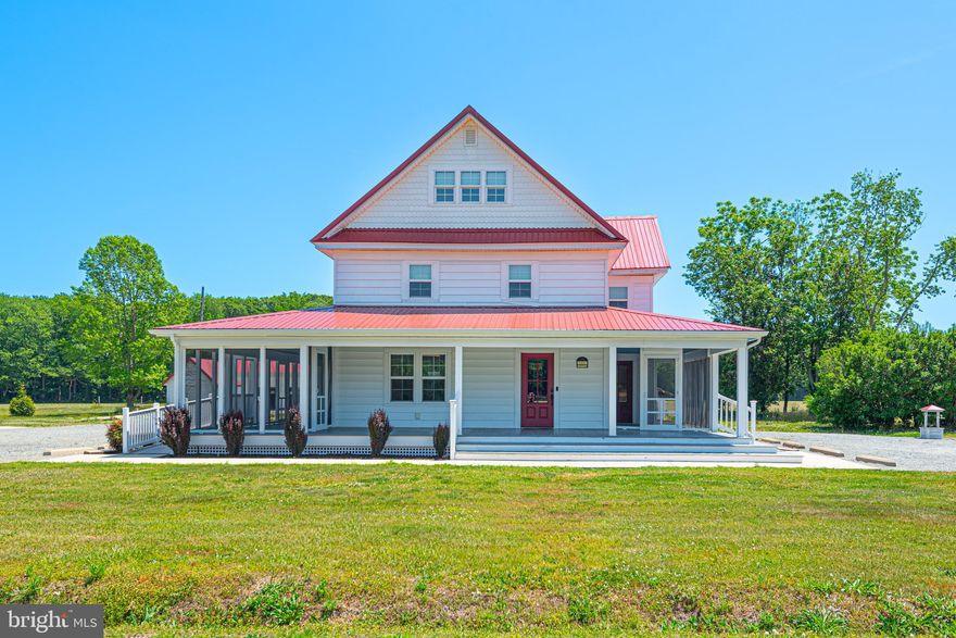 Stunning restored  Farm House on 6.49 acre mini-farm .   3 bedroom,  4 baths, featuring bonus room on 3rd level.  Imagine your morning coffee on  a wraparound porch  - an easy escape to tranquility.     Enter through front door to living area that flows to country kitchen/dining area, featuring massive high end kitchen island.  Spacious open pantry for storage.  Charming vintage-style clawfoot soaking tub 2nd floor level.  Luxurious freestanding wooden soaking tub main level.  Central air main and 3rd level.  Mini-splits 2nd level.
Take party outside to  a entertainers dream featuring  enclosed party room with inground  heated pool. (pool heated by leased  propane)   An additional  out  building complete with electricity and loft, convert to many uses.  Enjoy worry free  metal roof  2020.   Generous parking area.   What's a farm without a grand Barn to make it complete. ! Home is a perfect blend of county living and modern conveniences. This is a unique one of a kind  Farm House. Minutes from Ocean city, Assateague Island &Town of Berlin . PICTURES  COMING SOON