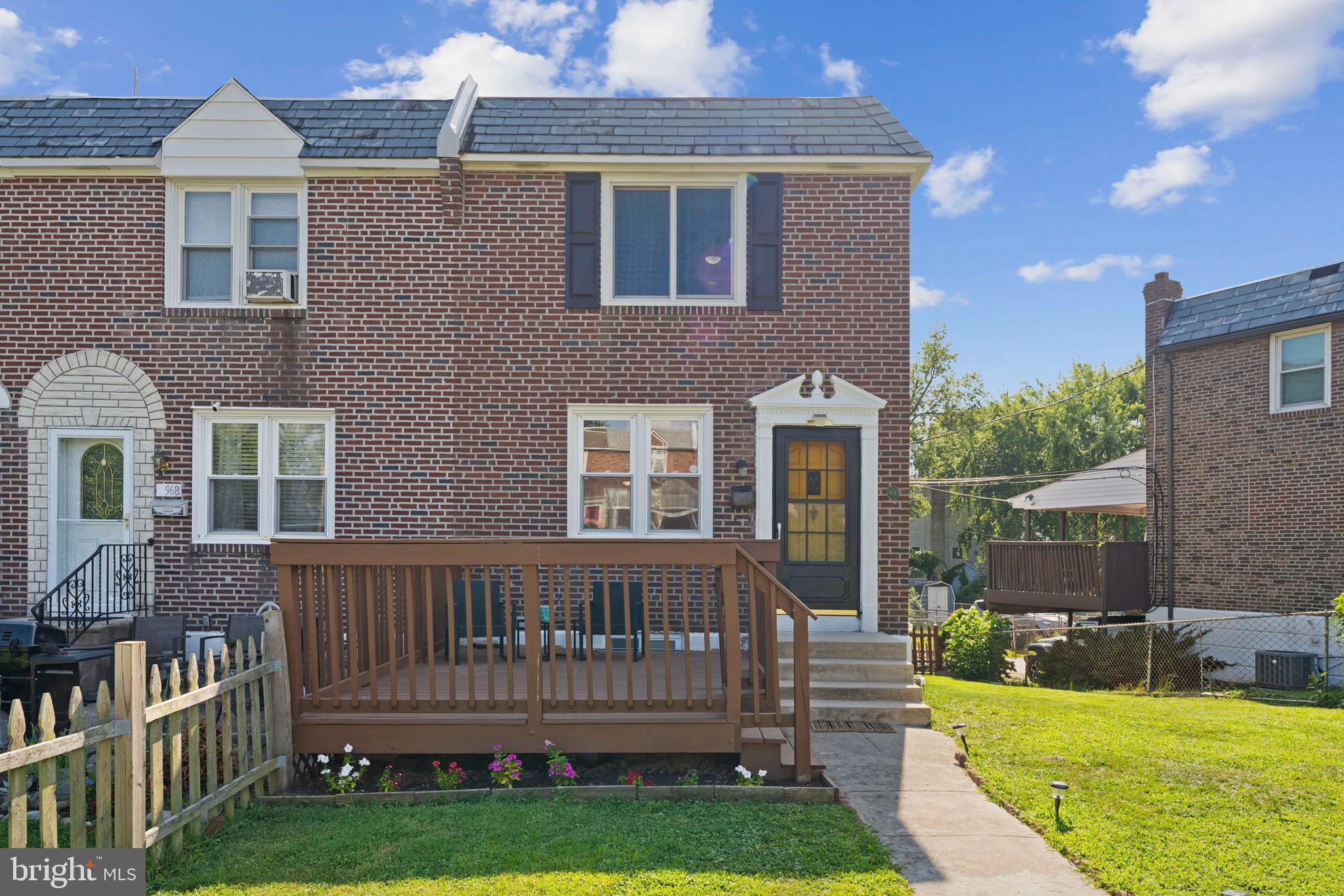 End Unit on a Quiet Cul-De-Sac – A Briarcliffe Gem!
Welcome to this updated 3-bedroom, 1.5-bath brick townhome, perfectly positioned on an oversized lot with plenty of outdoor space to enjoy. From the moment you arrive, you’ll be drawn to the inviting front deck—ideal for morning coffee, evening barbecues, or entertaining friends.
Step inside to a bright, spacious living room that flows seamlessly into the dining area, creating an open and airy feel. The recently renovated kitchen features sleek modern cabinetry with stylish hardware, granite countertops, stainless steel appliances, and a gorgeous backsplash.
Upstairs, you’ll find three sun-filled bedrooms with newer windows, newer plush carpet, updated doors, and a full hall bath. The finished basement offers a versatile bonus space with a convenient half bath—perfect for a playroom, home office, gym, or media room. From here, step outside to your extra rear parking area, storage shed, and expansive yard.
Walking distance to schools and situated just minutes from major highways, Center City, the airport, public transit, Philadelphia’s Sports Complex, and shopping—this home offers the perfect balance of comfort, style, and convenience.