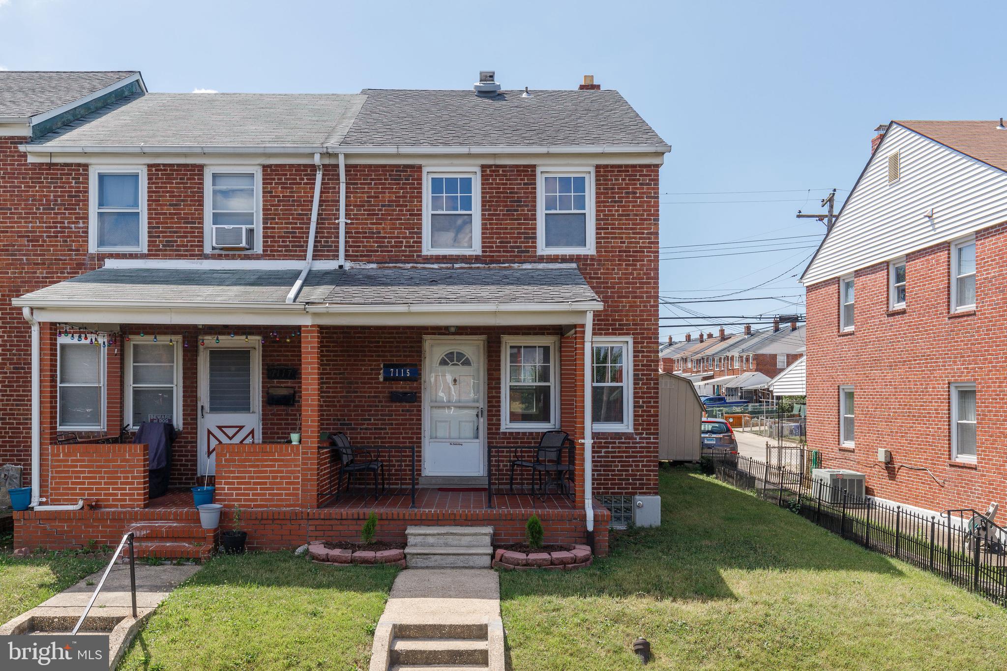 It's open season on better living. Why rent when the American dream is to own. 7115 Gough Street is the perfect candidate for 1st time homebuyers. This brick end of group has an enormous patio/parking pad. String some lights, plant tiki torches, set up the picnic tables and haul out the crabs, burgers and hot dogs. Steps to the park, in fact your backyard is the park. Potential of fitting up to 4 cars on the concrete parking pad. Never fight for a parking space. Main floor has a comfortable living room, a formal dining area and a step saving kitchen. First floor freshly painted. Upper level has 3 bedrooms and a renovated full bath. 3rd bedroom currently being used as a closet and office nook. There are hardwood floors throughout. Want that perfect recreation room? A blank canvas awaits you in the lower level. Design it just for you. Sit on the front porch and enjoy being elevated enough to see the city's fireworks displays. Just think equity is accruing every month when you send in the payment. Invest in yourself. Sold "As Is". Seller offering a 1 year home warranty of Buyer's choice up to $600.