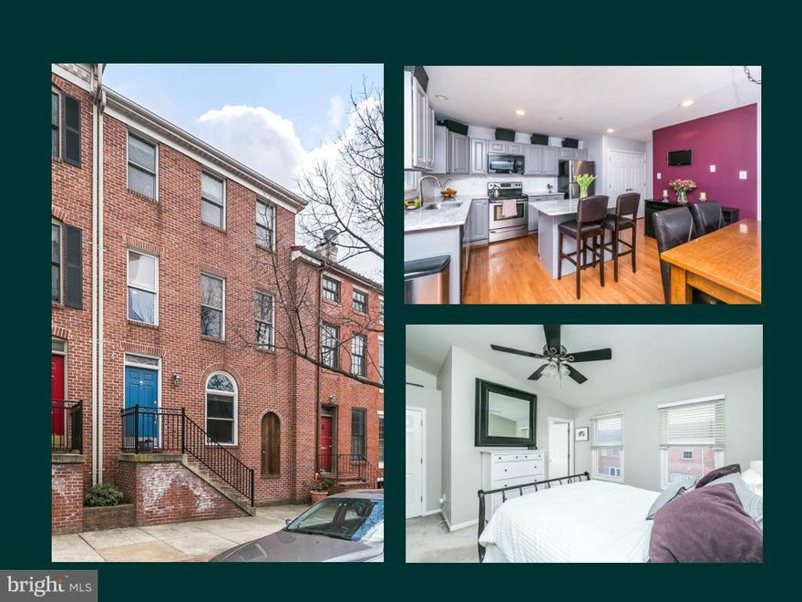 REDUCED! Wonderful Montgomery Square house w2 car GARAGE. This wide home offers 2 master BR suites w/vaulted ceilings plus 1st floor BR/DEN or office. Large sunny recently renov kitchen/dining room with granite counters & ss appliances. Sliders to lovely deck. Wood flrs, gas FP. Updated MSTR BA. New roof,HVAC, H2O heater. Steps to Federal Hill & Inner Harbor venues! Swim Club Membership conveys.