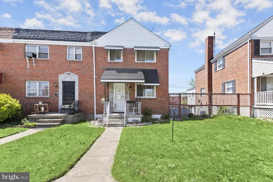 Three bedroom, two full bathroom end-unit brick townhome. Main level living room, dining room and kitchen with access to rear yard. Three bedrooms upstairs with a shared full bathroom. The partially-finished lower level includes a family room, full bathroom, laundry, and walk-out stairs. Front porch with awning and a fenced rear yard with a patio and parking pad. Convenient location right off 95, 895, Belair Road and Pulaski Highway.