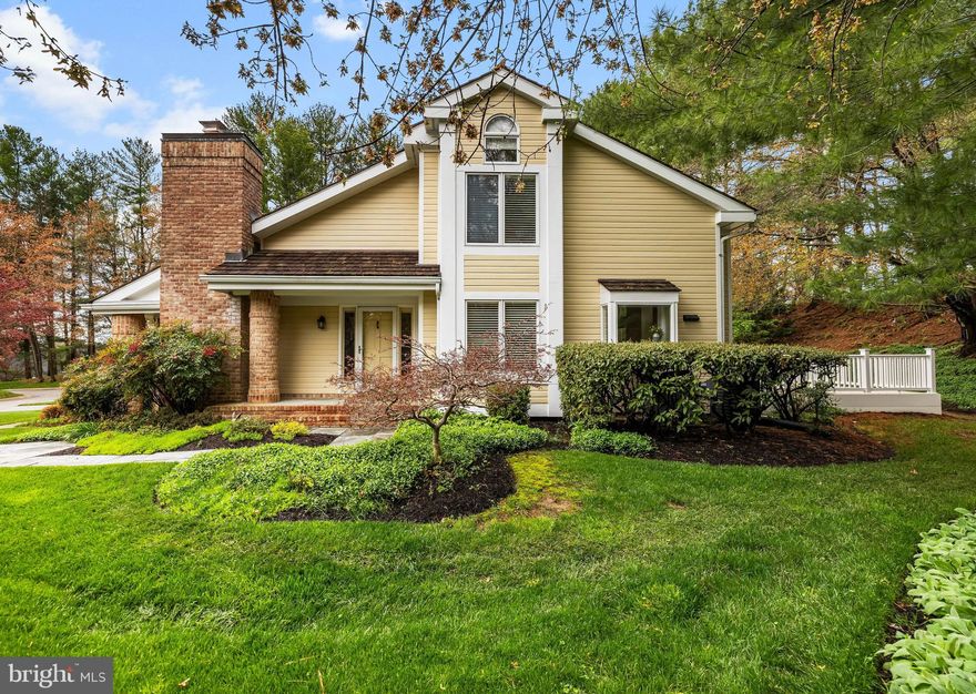 Picturesque end-of-group 3 bedroom 2 .5 bath home in desirable Boxwood.  Cathedral ceilings, louvered shutters, hardwood floors throughout. Curved staircase in gracious entry hall, sunken living room with gas fireplace and vaulted ceilings. Family room off of eat-in kitchen  with granite countertops and stainless steel appliances. Main level primary suite with spa bath. Upstairs host two large bedrooms, a full bath and an amazing loft space overlooking the living room and foyer that has great flexibility for  an office, library, family room, or play area.  Huge upstairs storage room. Large secluded deck off of kitchen and family room. Two car garage, laundry on main level, main level powder room, and an abundance of storage. Fantastic location convenient to both I83 and 695.