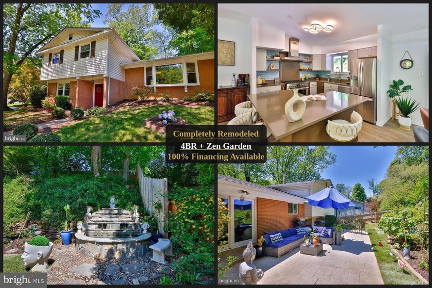 * * * 100% financing available * * * Welcome to this beautifully updated single-family home tucked away on a quiet cul-de-sac in a desirable Silver Spring neighborhood. Thoughtfully renovated with modern upgrades throughout, this move-in-ready home combines timeless charm with today’s conveniences. Recent improvements include fresh interior painting (2026), fully updated bathrooms (2025), new interior doors (2025), upgraded chimney and fireplace (2025), and a walk-up attic entrance door + new attic insulation (2025). The home also features a renovated kitchen (2023) with premium appliances including a Miele dishwasher, Fulgor stove, Expo hood, and LG refrigerator. Additional major updates include HVAC system (2021), washer and dryer (2024), new fence (2024), updated backyard landscaping and outdoor space (2023), and new windows for enhanced efficiency and natural light.
Step outside to a beautifully designed backyard retreat featuring a patio perfect for entertaining, dining, or relaxing outdoors. A charming water fountain with goldfish creates a peaceful garden setting, adding warmth and character to the outdoor living space. Hardwood floors, abundant natural light, and a functional layout create a warm and inviting atmosphere throughout the home.

Conveniently located near major commuter routes including the Beltway and ICC, this home offers easy access to Washington, D.C., shopping, dining, parks, and recreation. Nearby schools, neighborhood parks, and everyday conveniences make this an exceptional place to call home. This place is a MUST SEE!