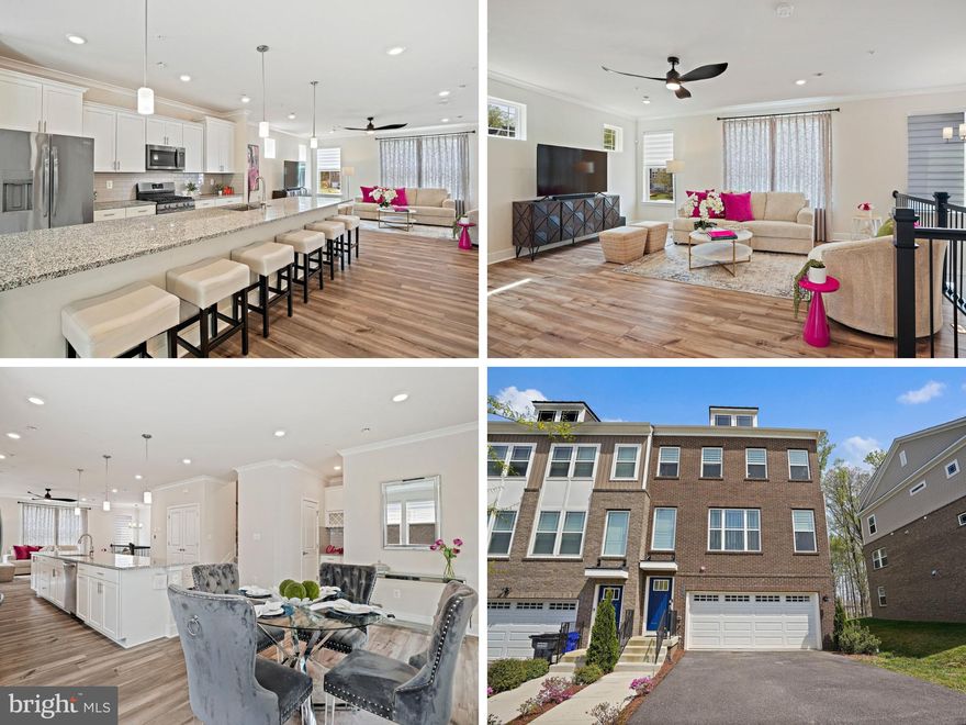 Take advantage of a $10,000 homebuyer incentive that can be applied toward a price reduction, seller paid closing costs, an interest rate buydown, or a combination of these options. This home also qualifies for select zero down financing programs, including eligible conventional and USDA loan options, making it an exceptional opportunity for today’s buyers. Luxury four level end unit townhome with a two car garage in sought after Bryans Village, offering modern finishes and a versatile, functional layout. The main level showcases wide plank flooring and an open concept design that seamlessly connects the living, dining, and kitchen areas, ideal for both everyday living and entertaining. The kitchen features granite countertops, linen painted cabinetry, a designer backsplash, and brushed nickel fixtures, creating a bright and inviting space. Upstairs, spacious bedrooms provide comfort and privacy. The primary suite includes a well appointed bath with granite countertops, upgraded tile, and cohesive finishes that extend throughout the additional bathrooms. Plush carpeting adds warmth to the upper level. The loft level offers flexible living space with access to a private deck, perfect for a home office, lounge, or guest retreat. The lower level includes additional living space and a powder room, providing added convenience for guests or everyday use. Exterior highlights include a combination of brick and siding, a front load two car garage, and attractive architectural details that enhance curb appeal. Ideally located near I-495, I-295, National Harbor, Joint Base Anacostia-Bolling, and Tanger Outlets National Harbor, with convenient access to shopping, dining, and entertainment.